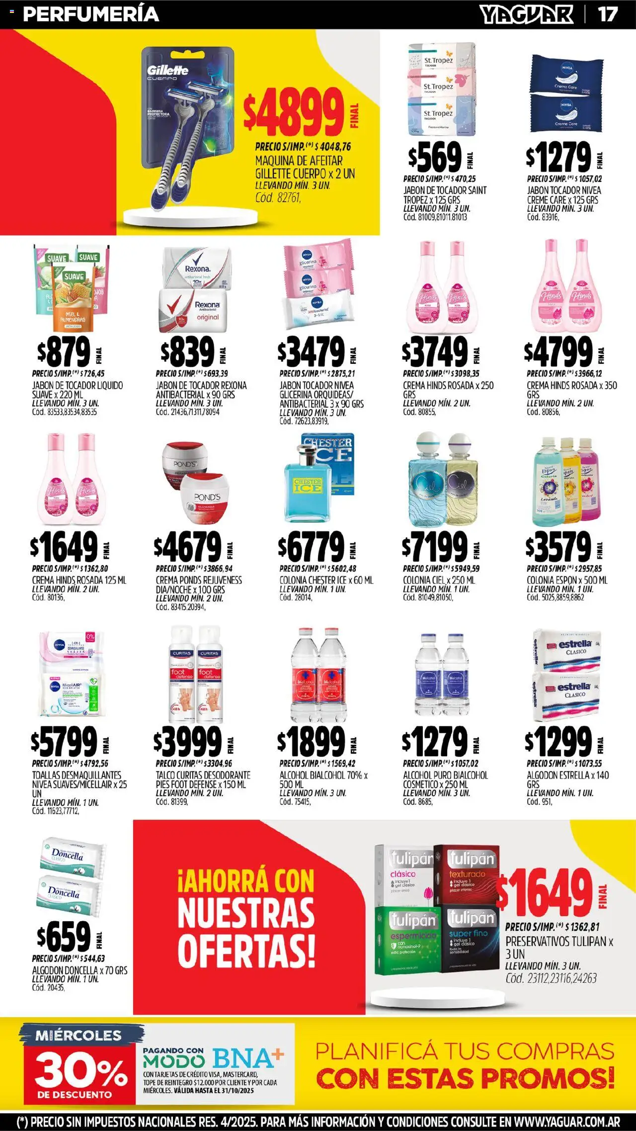 Yaguar - Parque Chacabuco │ válido desde el 13.10.2025 | Página: 17 | Productos: Algodón, Maquina de afeitar, Jabón, Crema