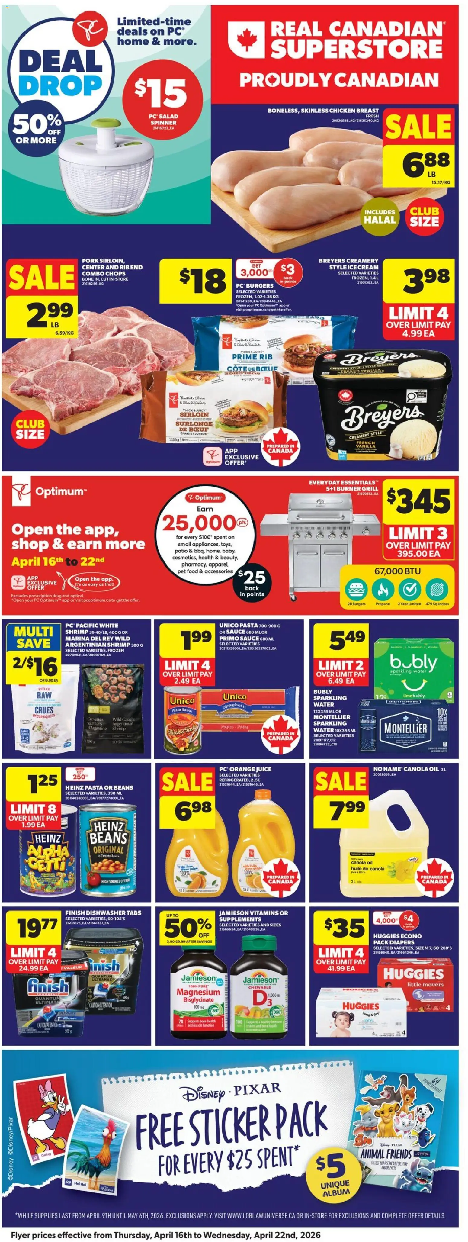 Real Canadian Superstore flyer valid from 16.04.2026 | Page: 4 | Products: PC, Grill, Oil, Pork