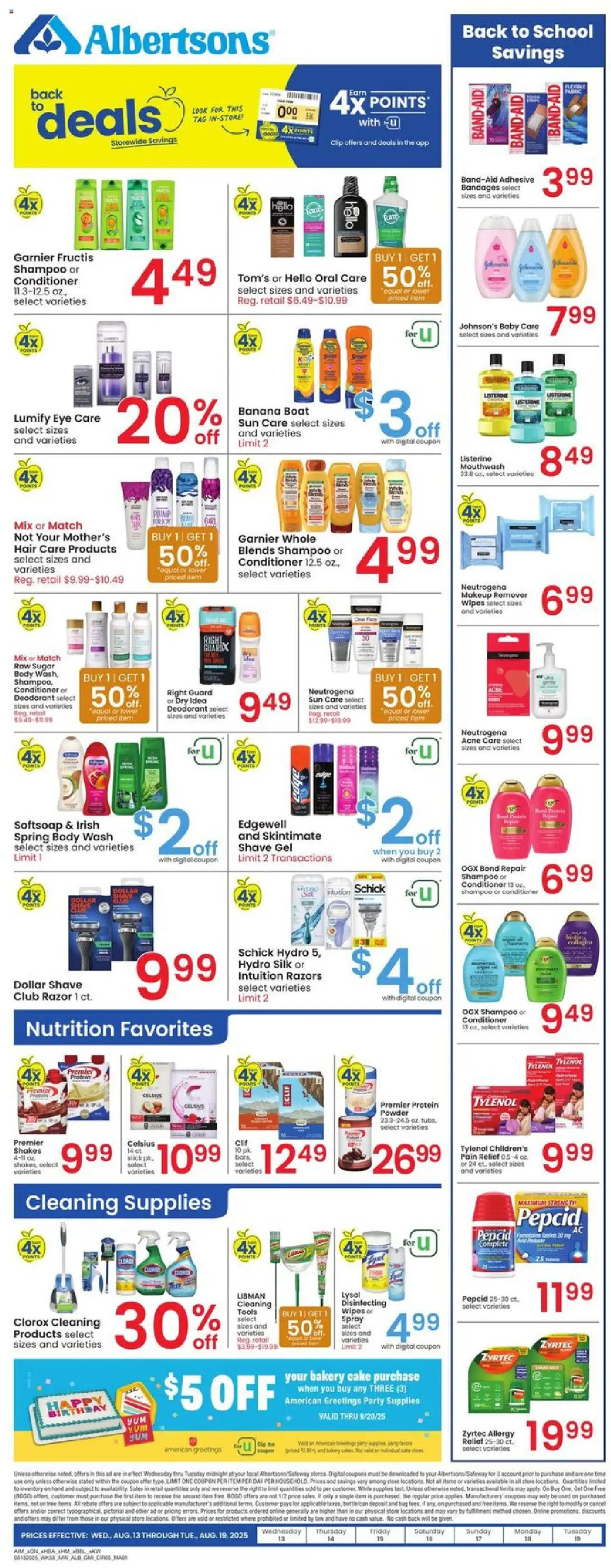 Albertsons Weekly Ad - valid from 13.08.2025 | Page: 5 | Products: Makeup Remover, Conditioner, Mouthwash, Body Wash