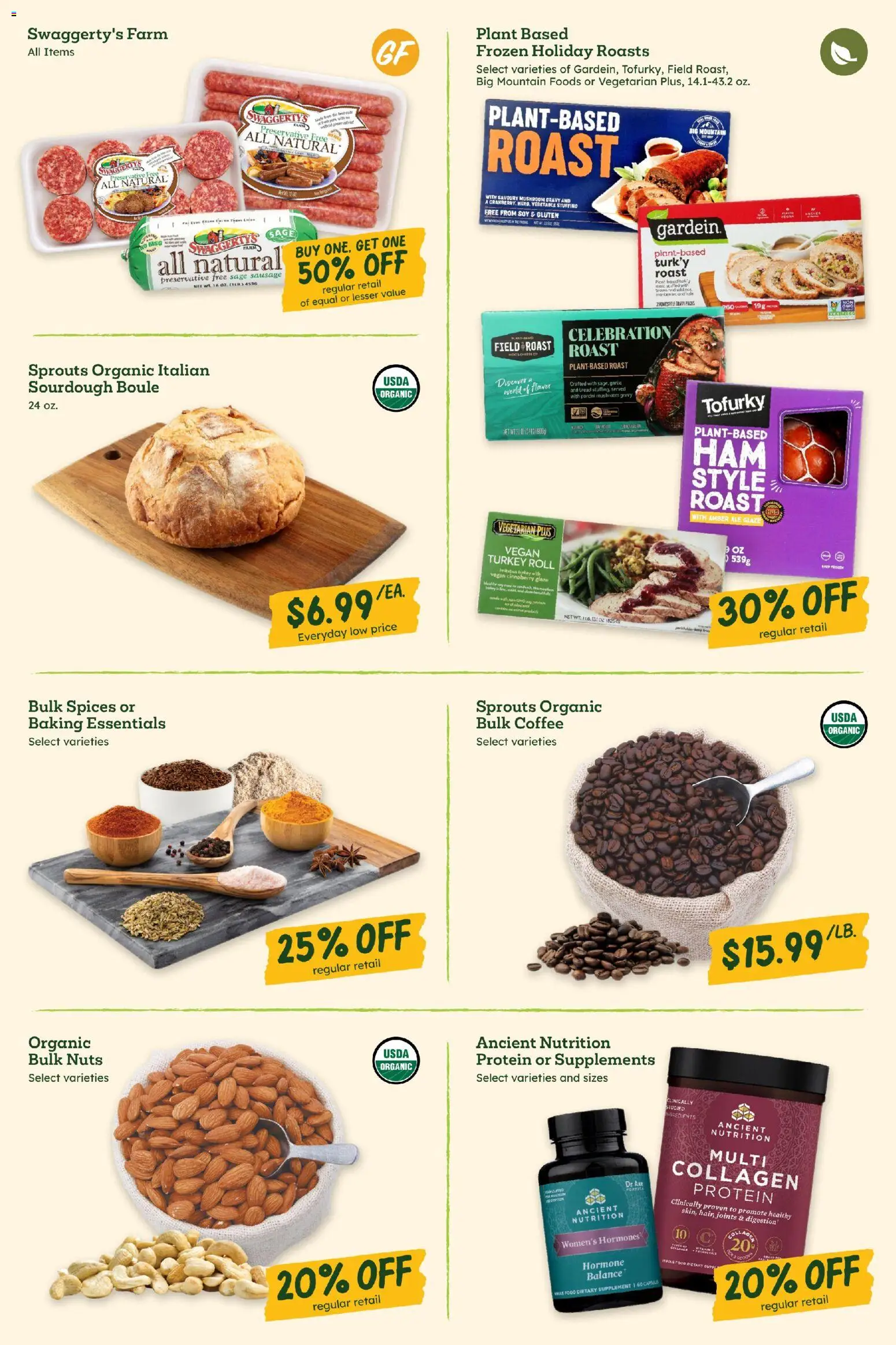 Sprouts Weekly Ad - valid from 12.11.2025 | Page: 3 | Products: Bread, Coffee, Nuts, Garlic