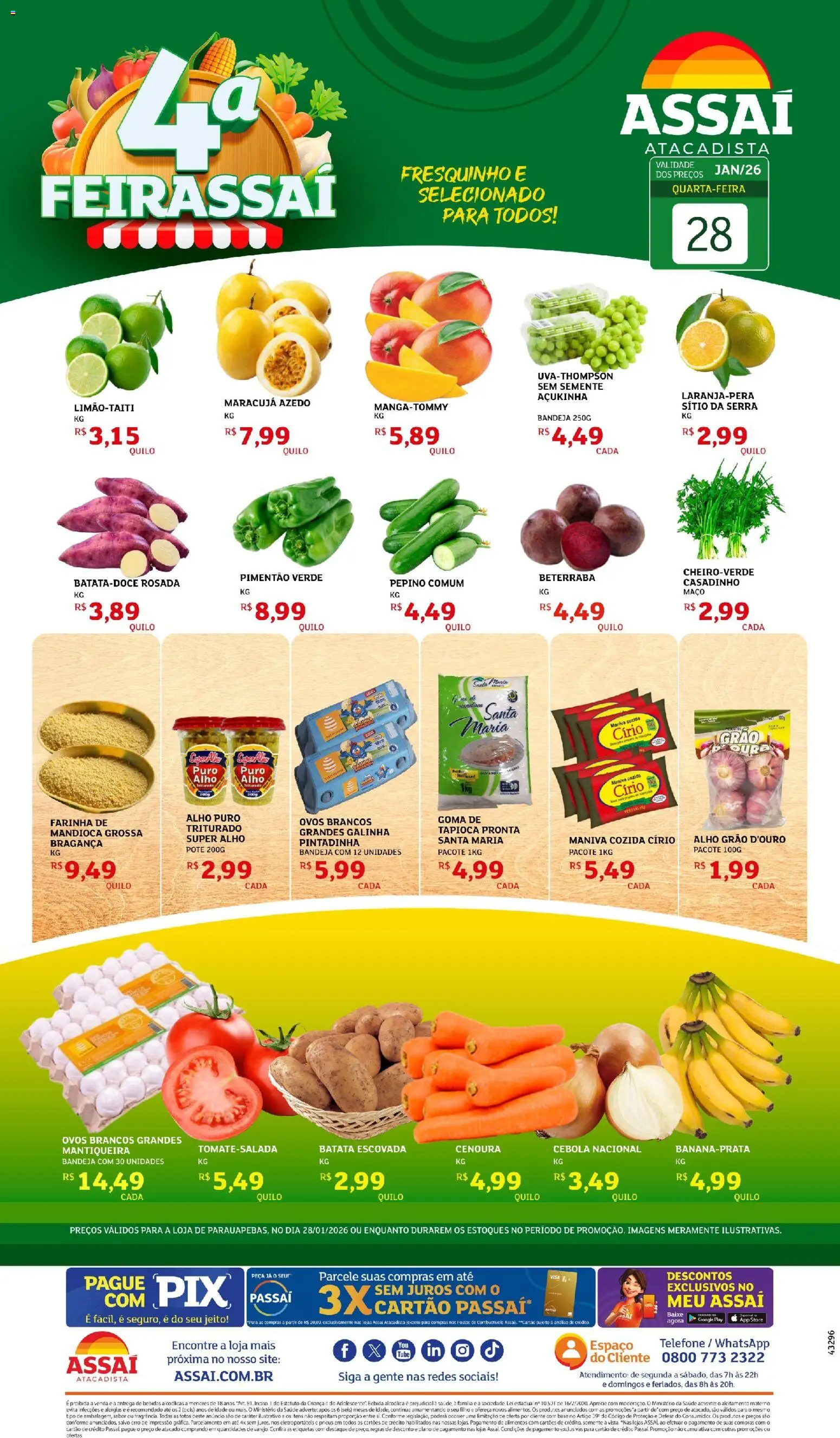 Assaí Atacadista Folheto - válido de 28.01.2026 | Página: 1 | Produtos: Pera, Ovos, Cenoura, Bebida