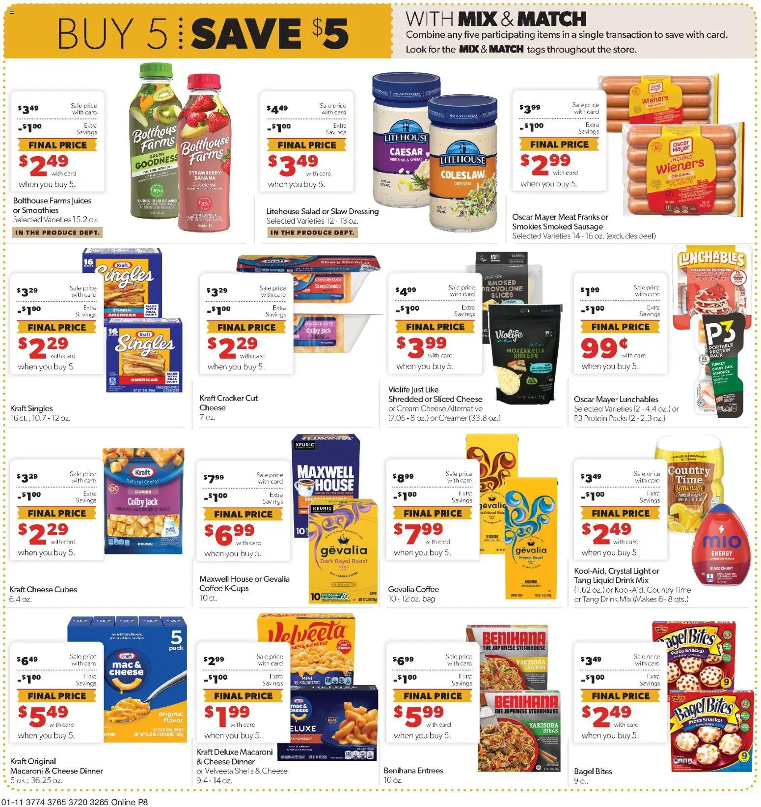 Family Fare Weekly Ad - valid from 11.01.2026 | Page: 5 | Products: Cheese, Pizza, Salad, Bag