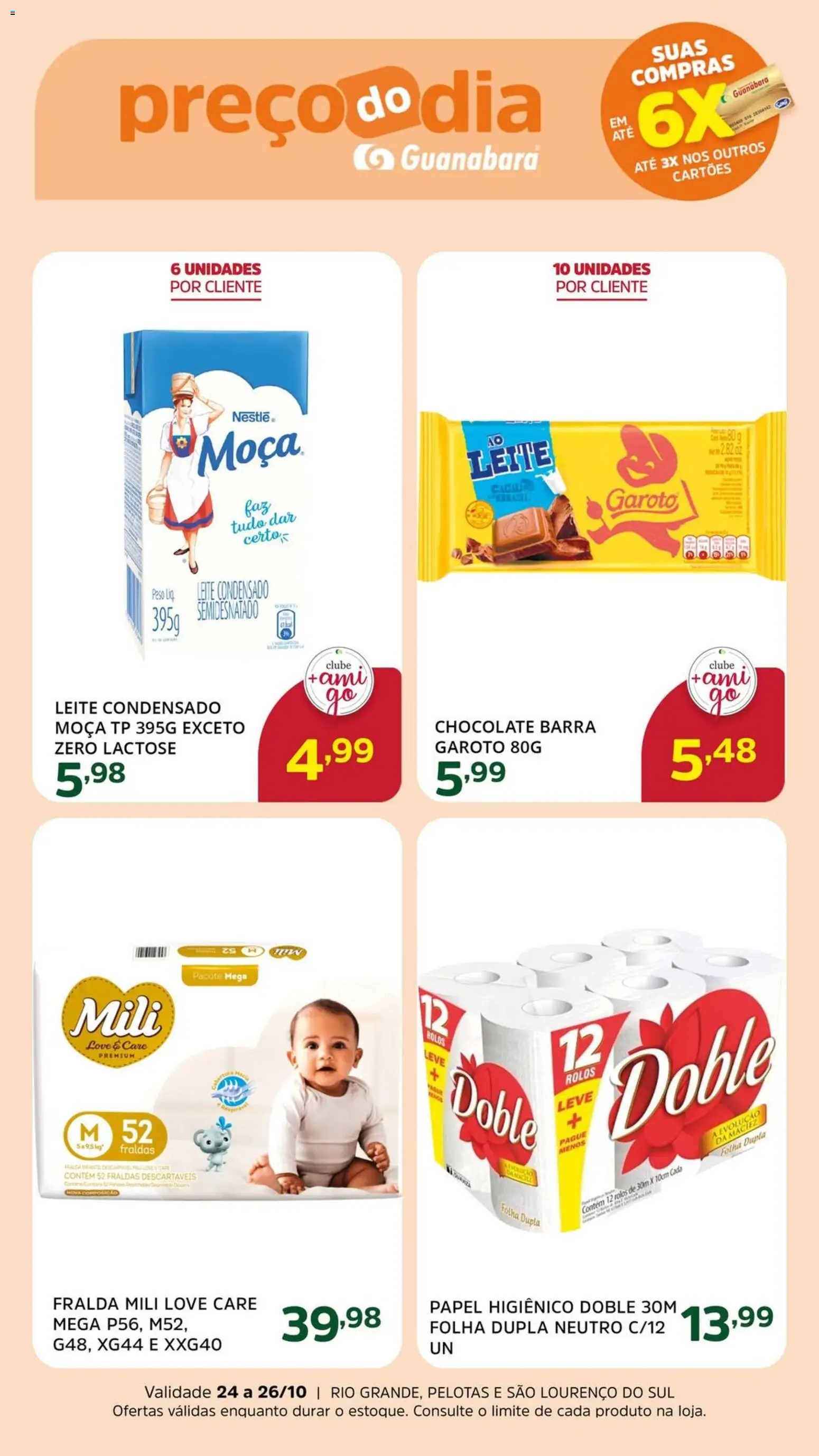 Supermercado Guanabara Folheto - válido de 24.10.2025 | Página: 5 | Produtos: Leite, Chocolate, Leite condensado, Papel higiênico