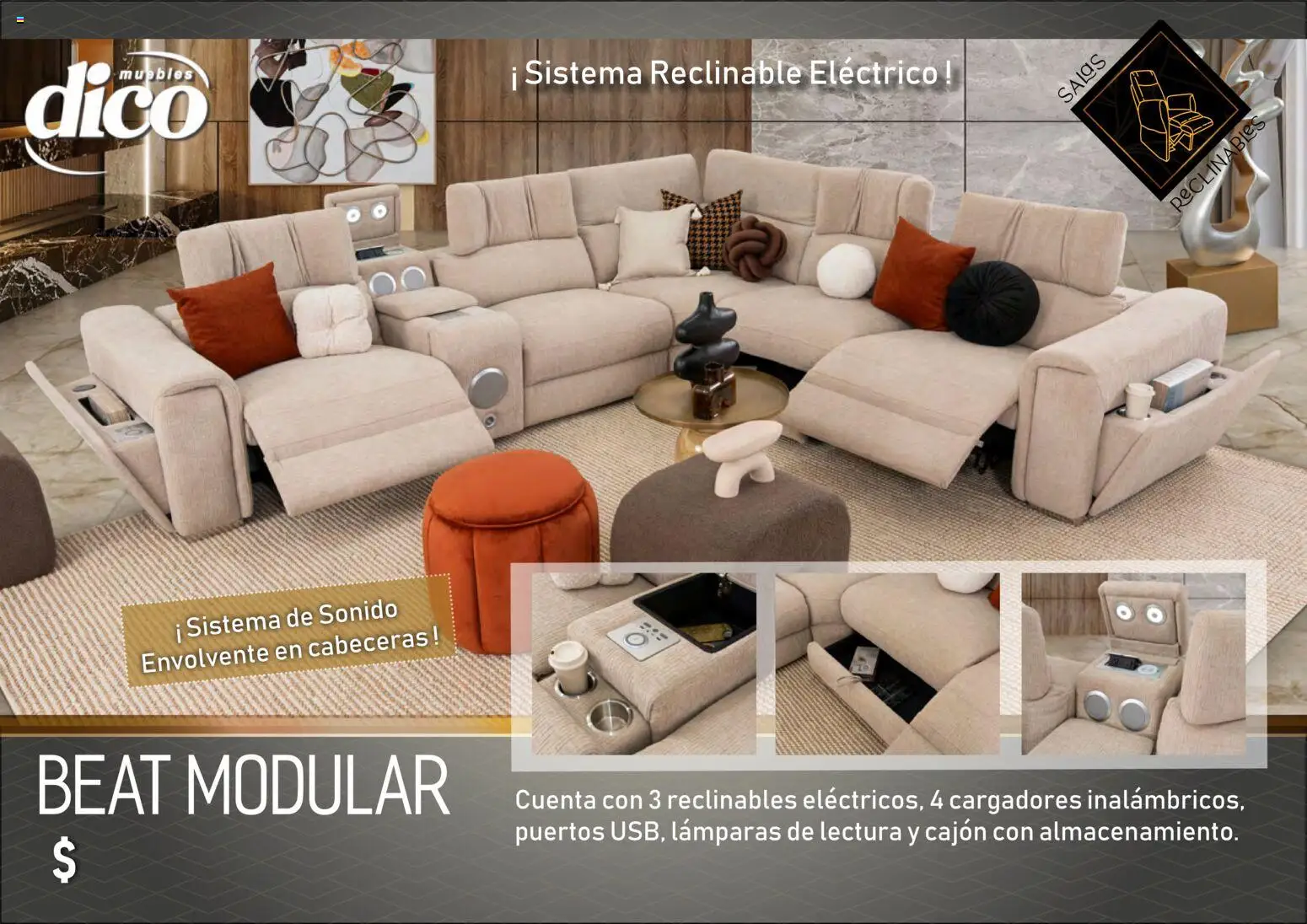 Nuevas ofertas de Muebles Dico válidas en toda la República Mexicana desde el 27.03.2026. ¡Encuentra las mejores ofertas en Muebles Dico catálogo Salas reclinables ! | Página: 7 | Productos: Modular