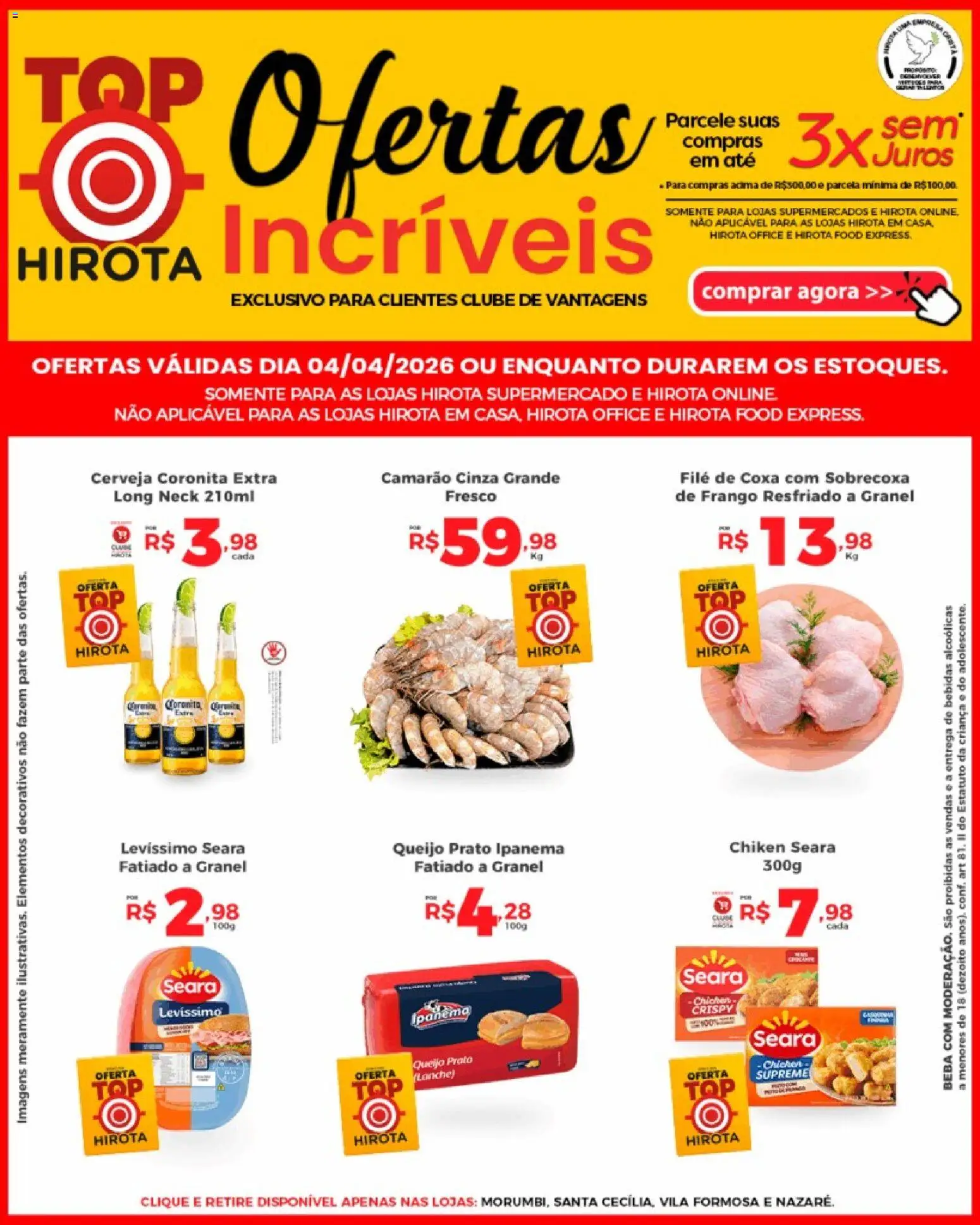 Hirota Food Folheto - válido de 04.04.2026 | Página: 1 | Produtos: Camarão, Queijo, Cerveja, Frango