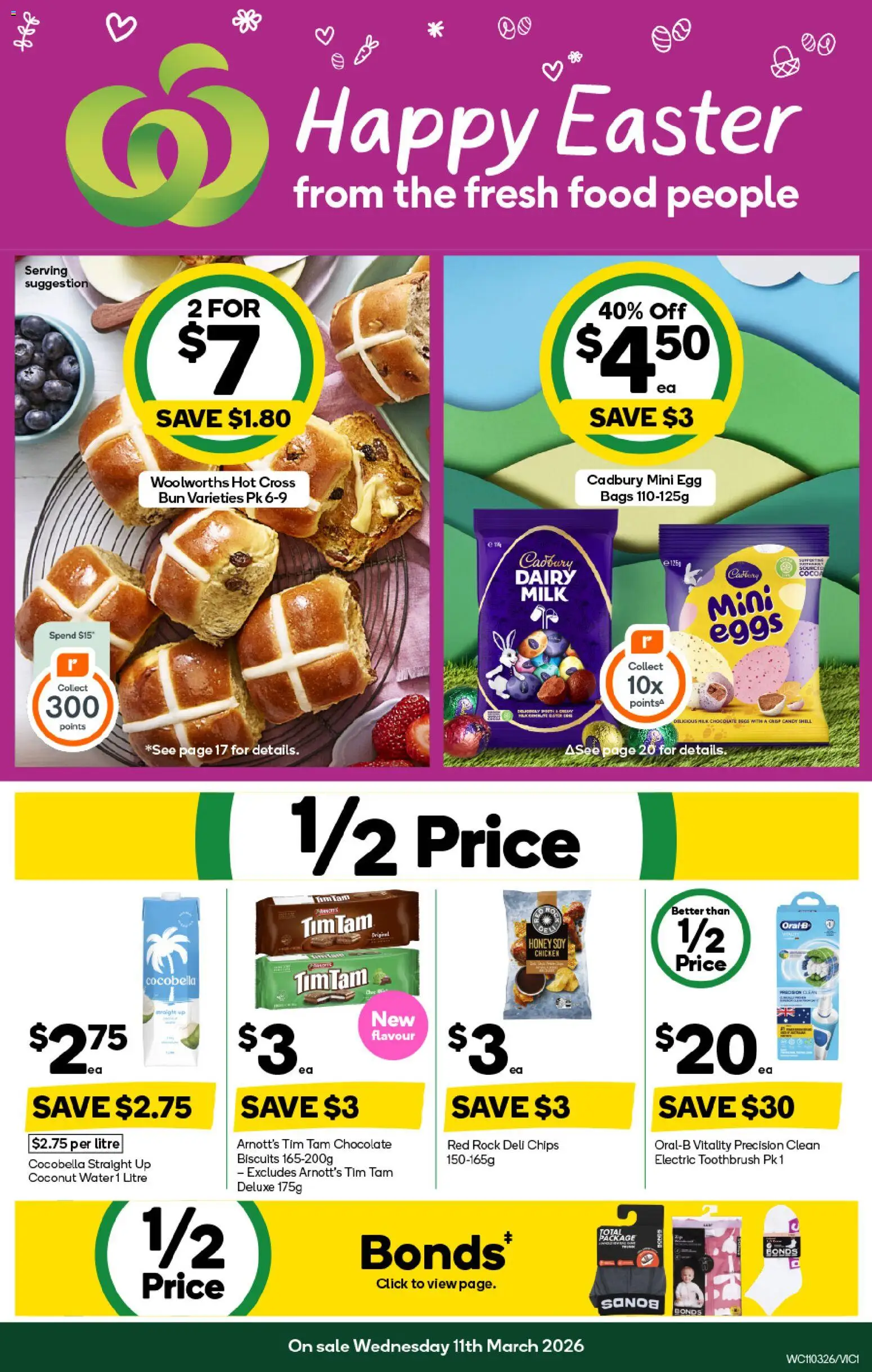 Woolworths catalogue - valid from 11.03.2026 | Page: 1 | Products: Chocolate, Chips, Water, Toothbrush