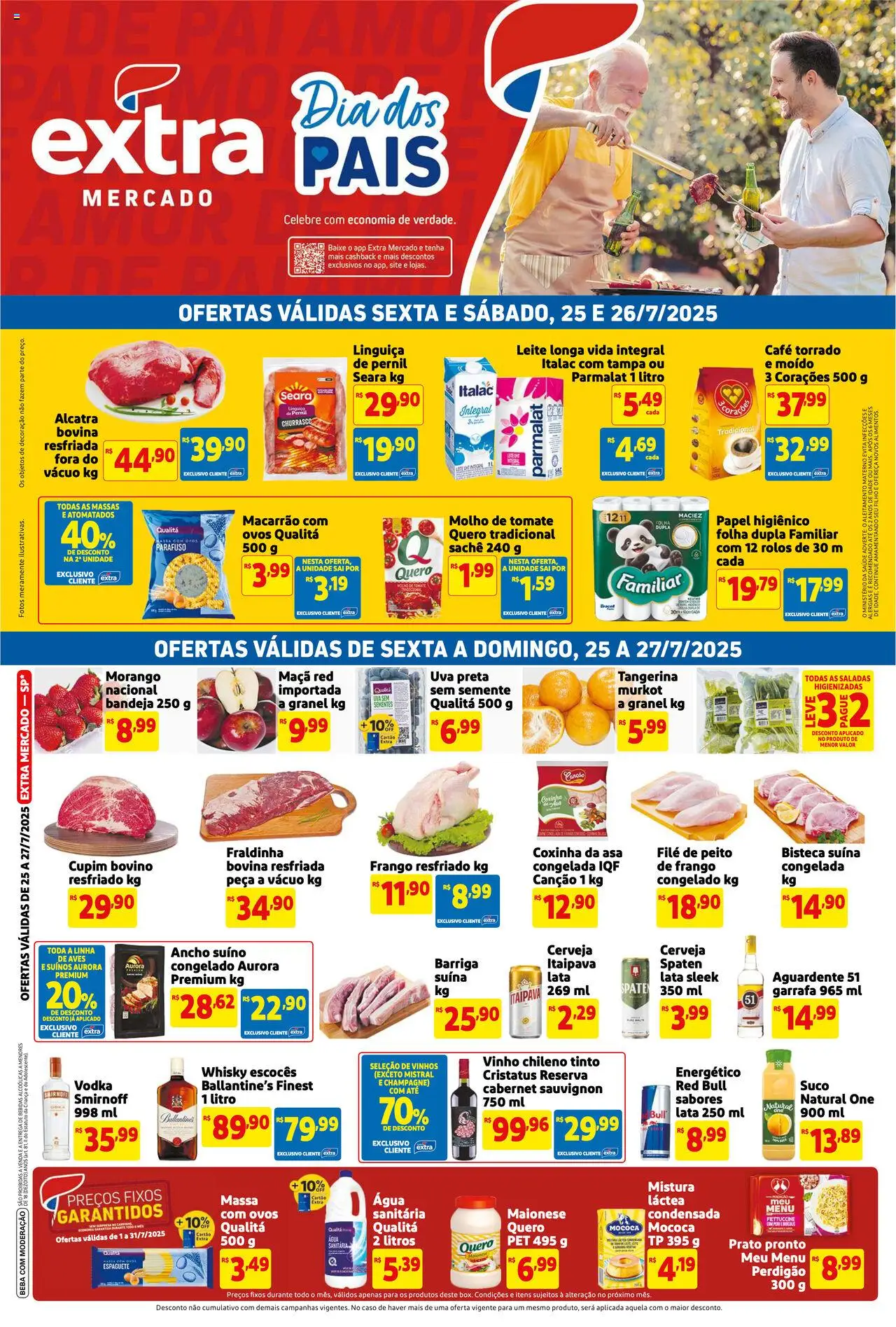 Extra Folheto - válido de 25.07.2025 | Página: 1 | Produtos: Champagne, Whisky, Fraldinha, Suco