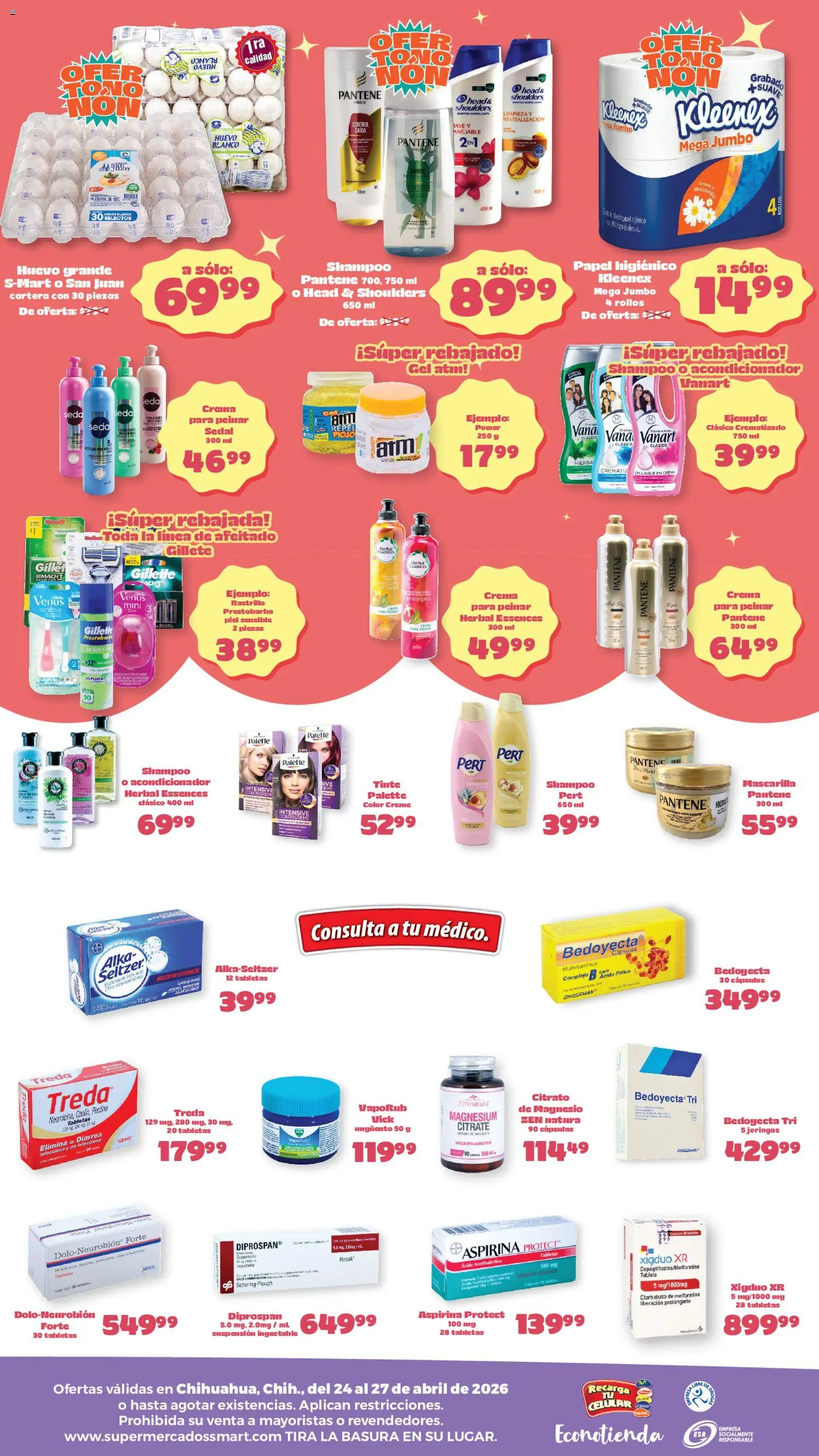 Nuevas ofertas de S-Mart válidas en toda la República Mexicana desde el 24.04.2026. ¡Encuentra las mejores ofertas en S-Mart folleto Ofertas de feria Chihuahua! | Página: 2 | Productos: Crema, Rastrillo, Huevo, Mascarilla
