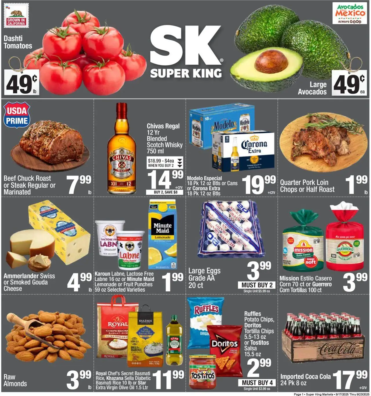 Super King Weekly Ad - valid from 17.09.2025 | Page: 1 | Products: Eggs, Tomatoes, Rice, Beef