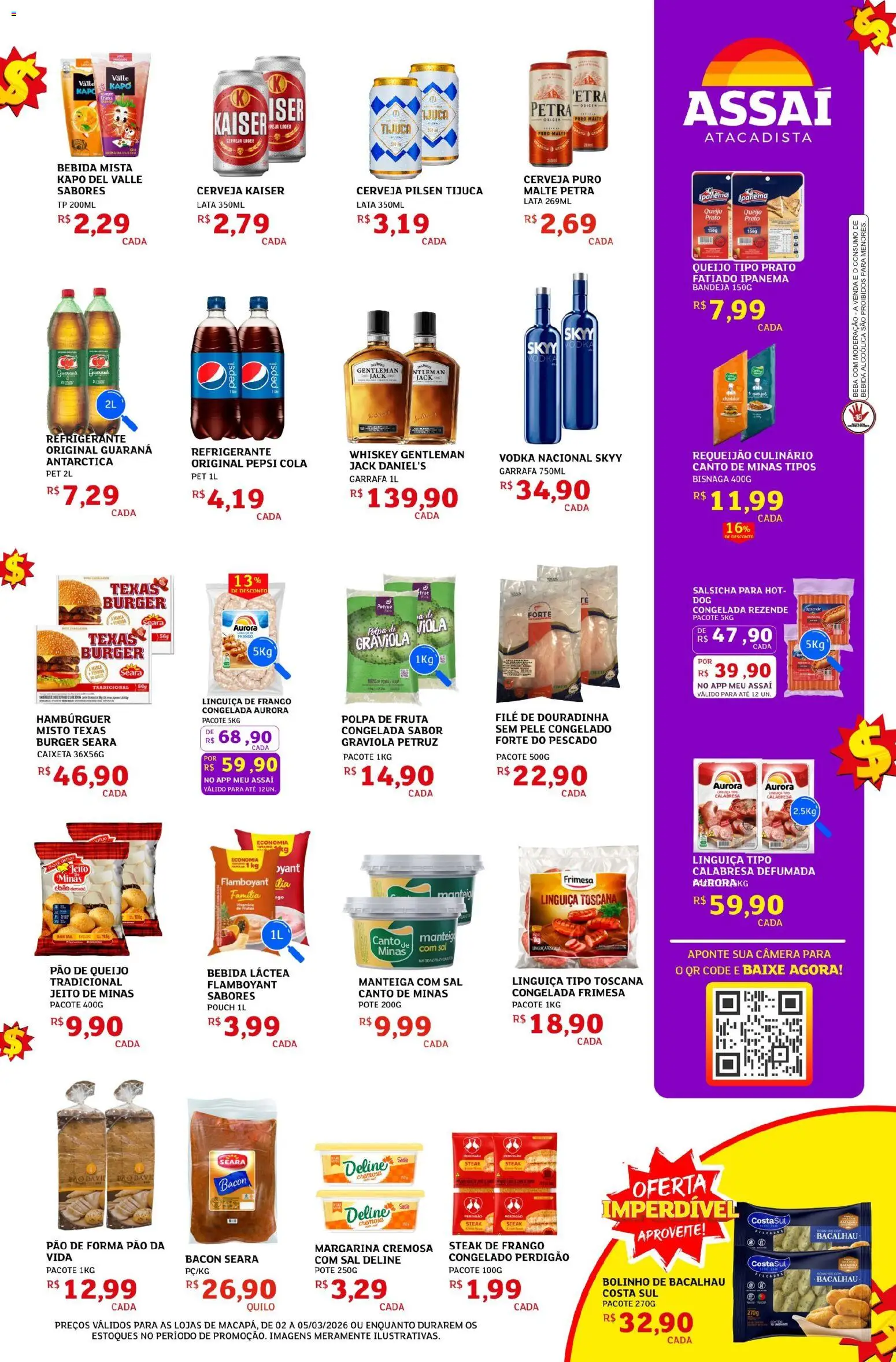 Assaí Atacadista Folheto - válido de 02.03.2026 | Página: 3 | Produtos: Guaraná, Linguiça, Hambúrguer, Sal