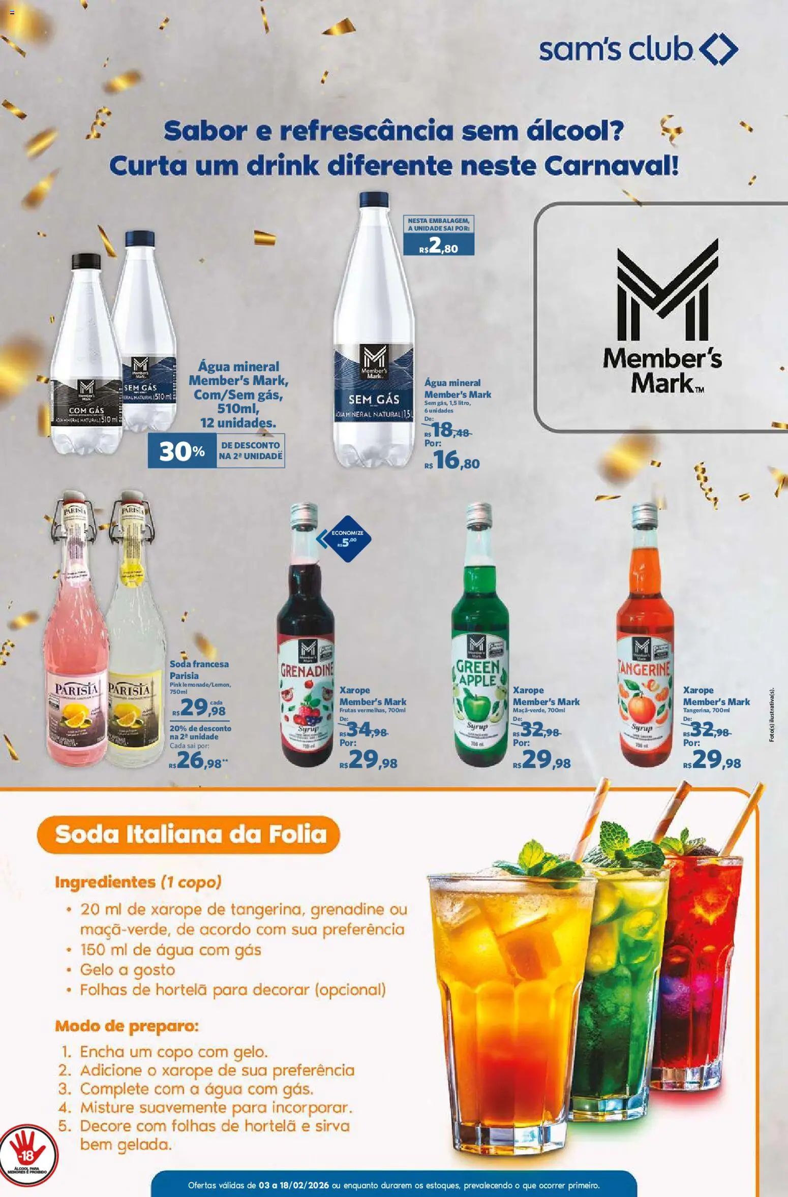Sam's Club Folheto - válido de 03.02.2026 | Página: 12 | Produtos: Água com gás, Xarope, Soda, Água mineral