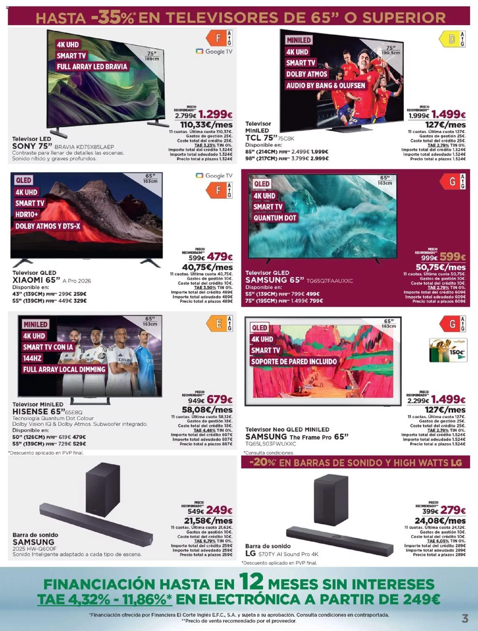 Nuevas ofertas de El Corte Inglés válidas en toda la República Mexicana desde el 16.12.2025. ¡Encuentra las mejores ofertas en El Corte Inglés catálogo Ofertas que ilusionan! | Página: 3 | Productos: Audio, Barra, Televisor