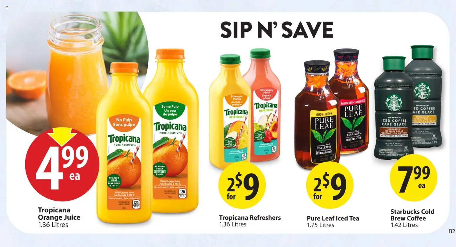 Save on foods flyer valid from 09.04.2026 | Page: 25 | Products: Tea, Pineapple, Coffee, Juice