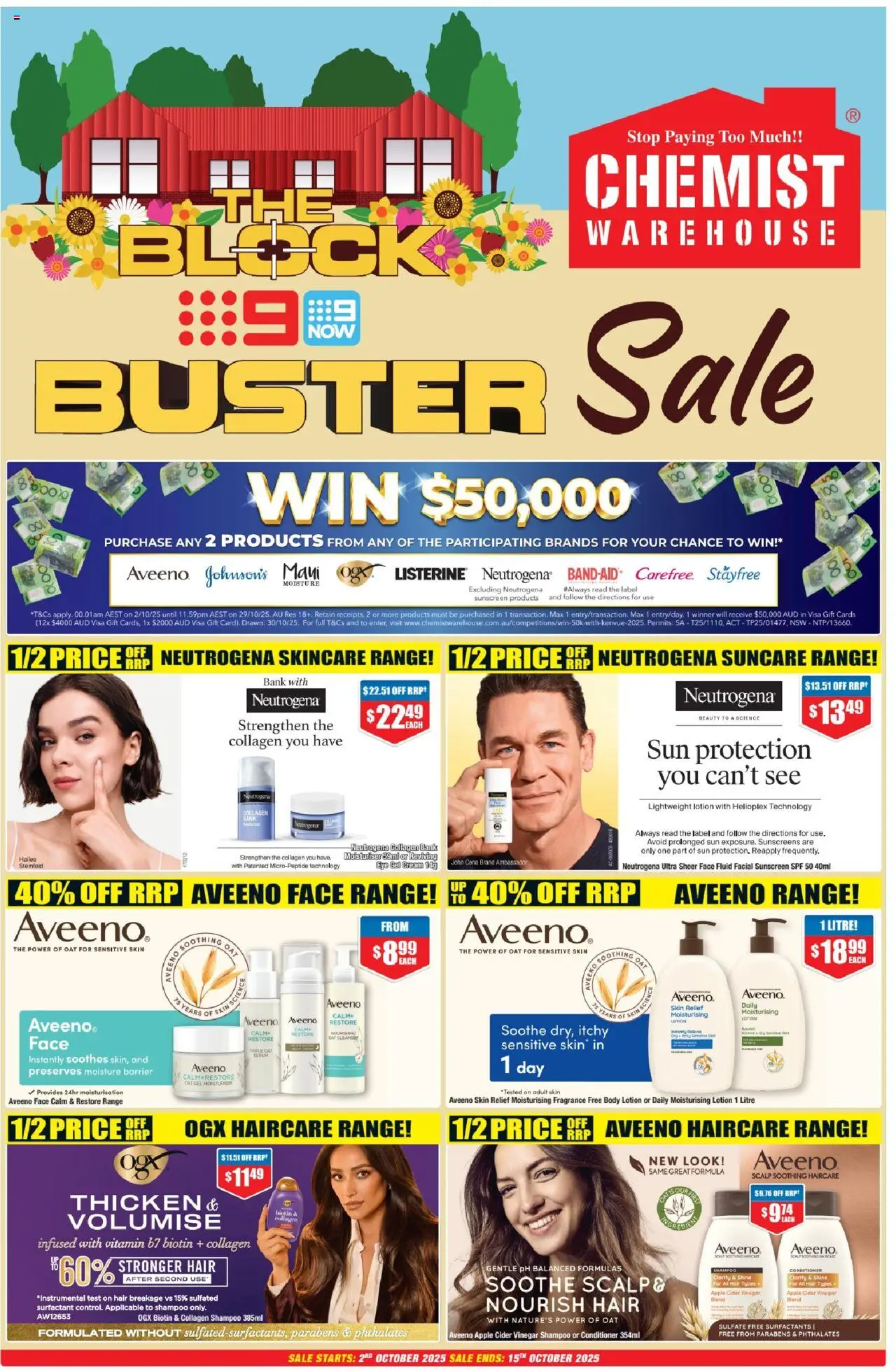 Chemist Warehouse catalogue - valid from 02.10.2025 | Page: 1 | Products: Shampoo, Sunscreen, Vinegar, Sensitive skin