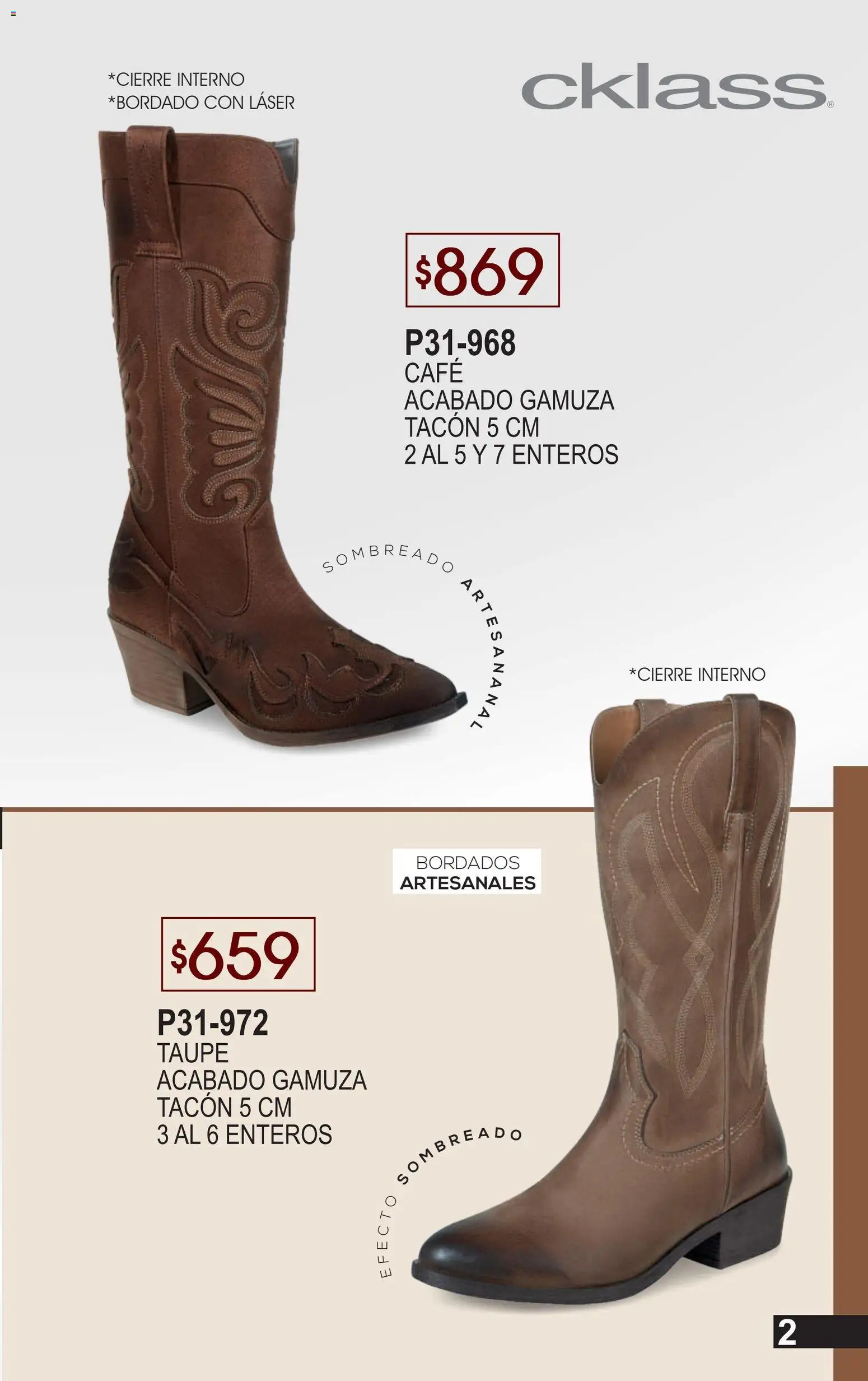 Nuevas ofertas de Cklass válidas en toda la República Mexicana desde el 02.01.2026. ¡Encuentra las mejores ofertas en Cklass catálogo Especial Botas y Botines! | Página: 3 | Productos: Café, Gamuza