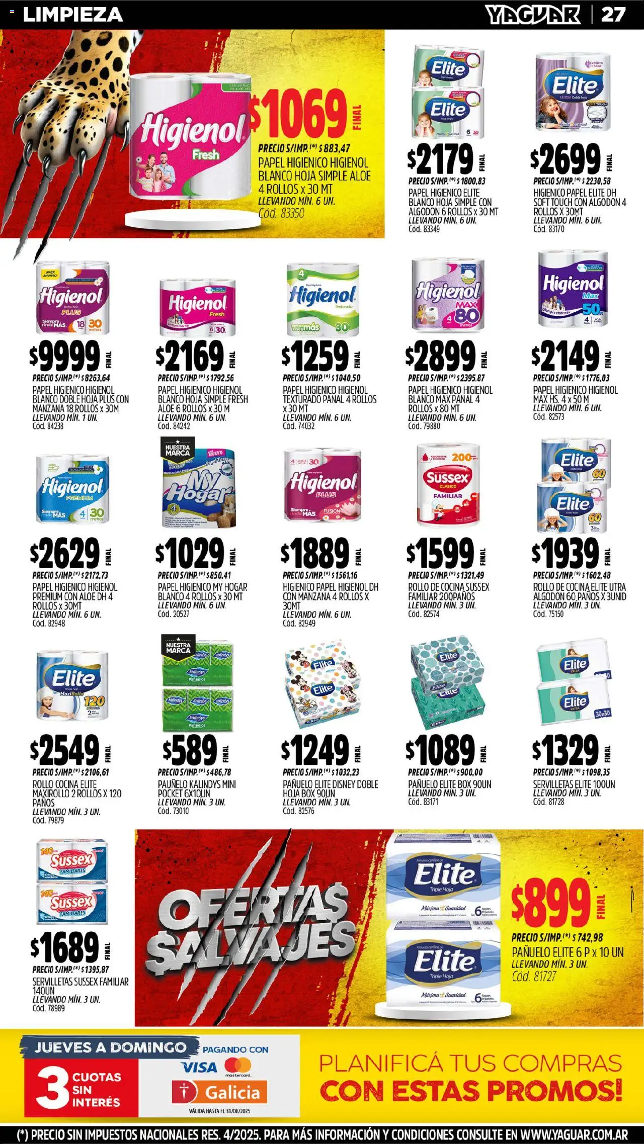 Yaguar - San Juan │ válido desde el 04.08.2025 | Página: 27 | Productos: Algodón, Pañuelo, Cocina, Servilletas