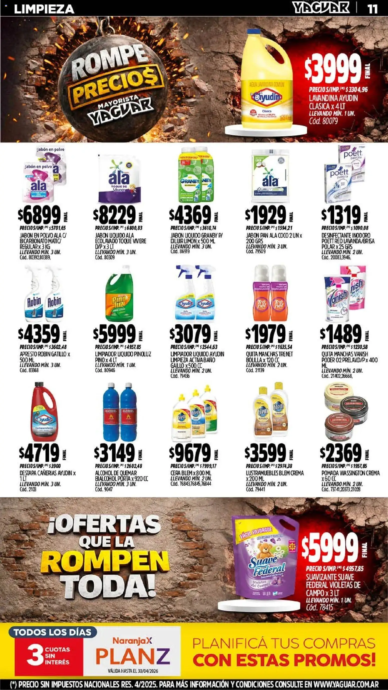 Yaguar - Oferta Semanal Mendoza │ válido desde el 20.04.2026 | Página: 11 | Productos: Desinfectante, Lustramuebles, Jabón líquido, Crema