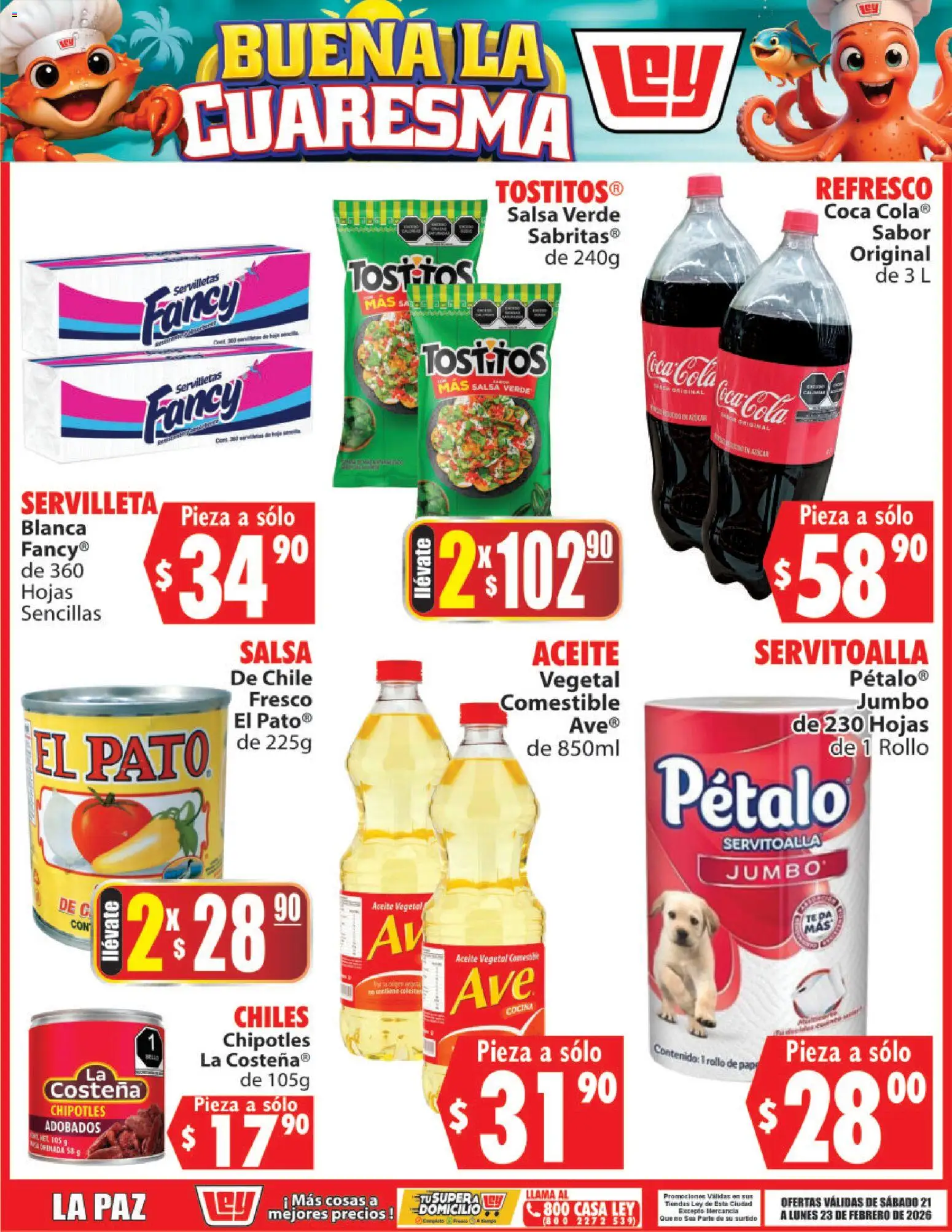 Nuevas ofertas de Casa Ley válidas en toda la República Mexicana desde el 21.02.2026. ¡Encuentra las mejores ofertas en Casa Ley folleto Buena la Cuaresma! | Página: 9 | Productos: Refresco, Aceite, Té, Servilletas