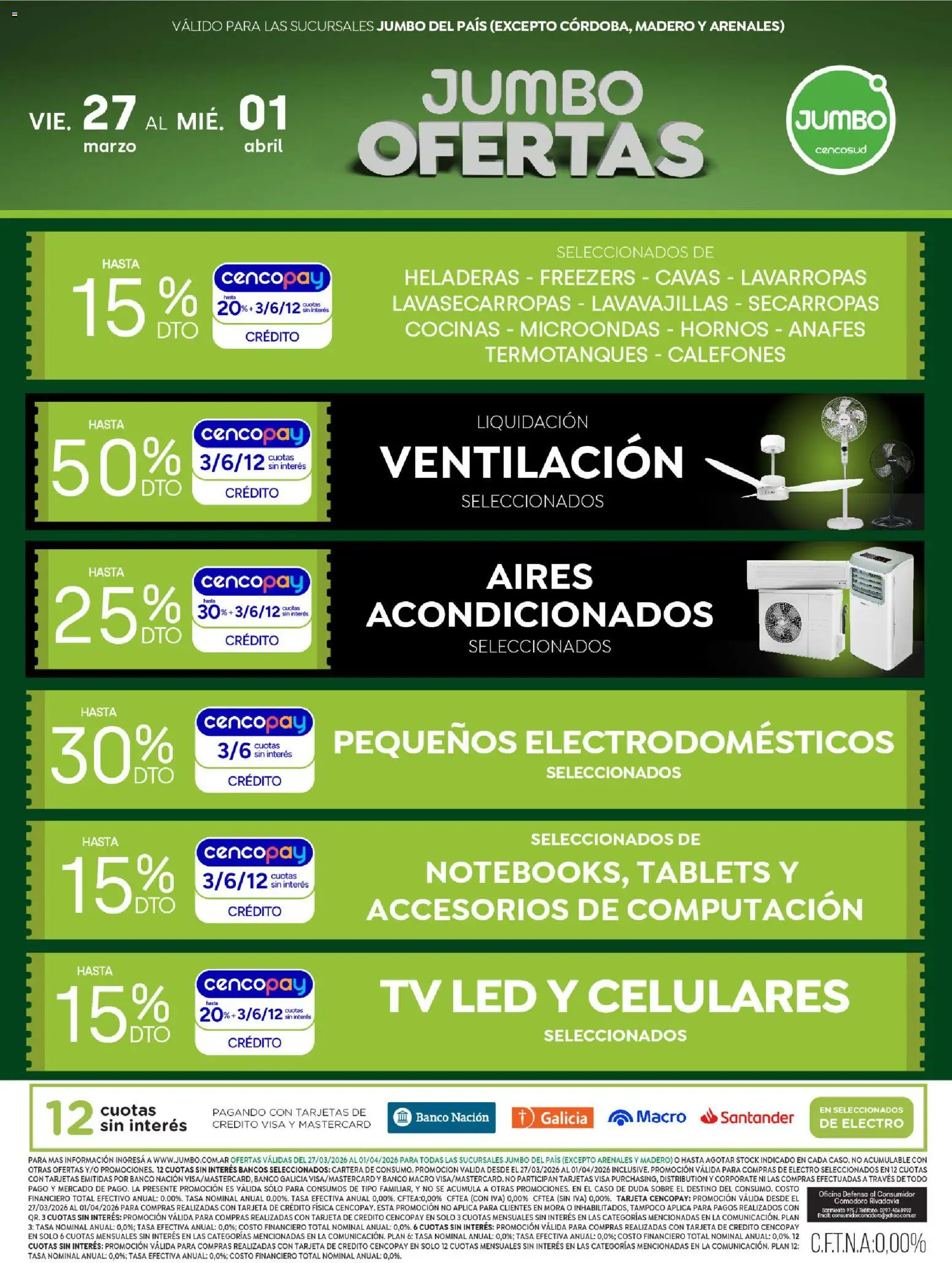 Jumbo - Ofertas | Electro y Hogar │ válido desde el 27.03.2026 | Página: 1 | Productos: Banco, Sobre, Lavarropas, Microondas
