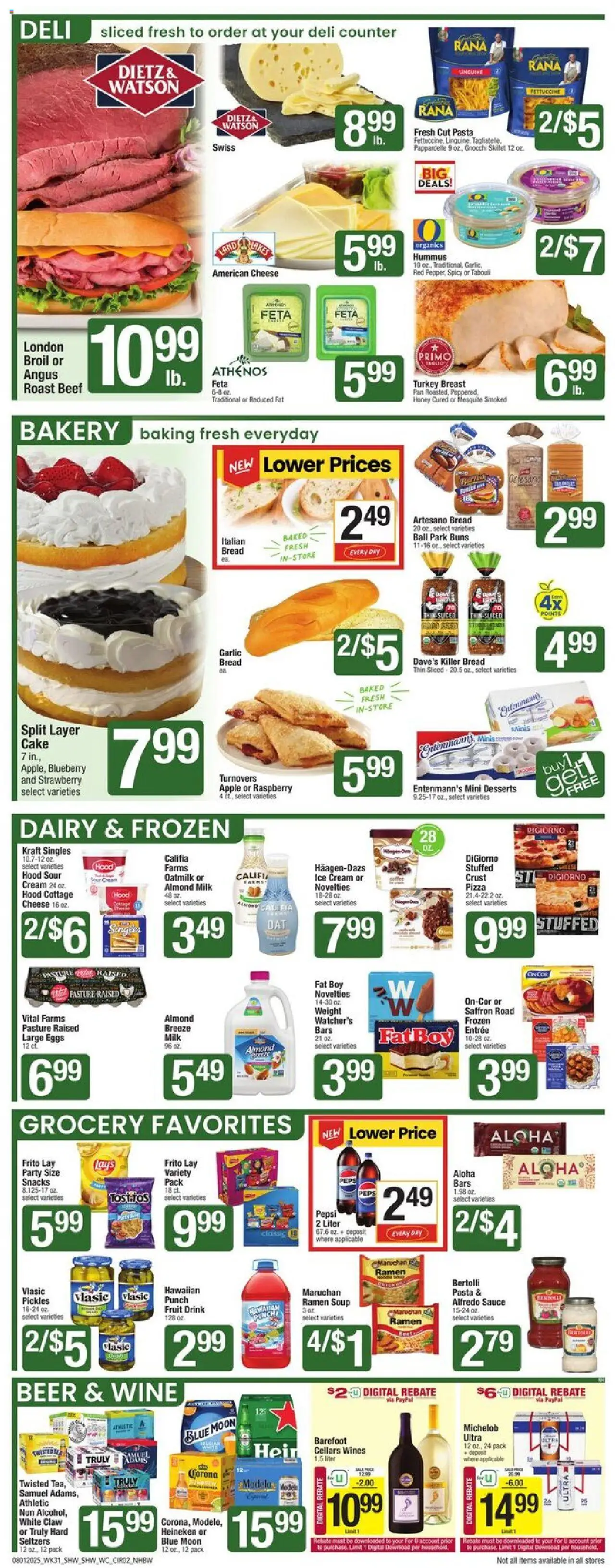 Shaw's Weekly Ad - NH - valid from 01.08.2025 | Page: 4 | Products: Bakery, Cheese, Pizza, Raspberry