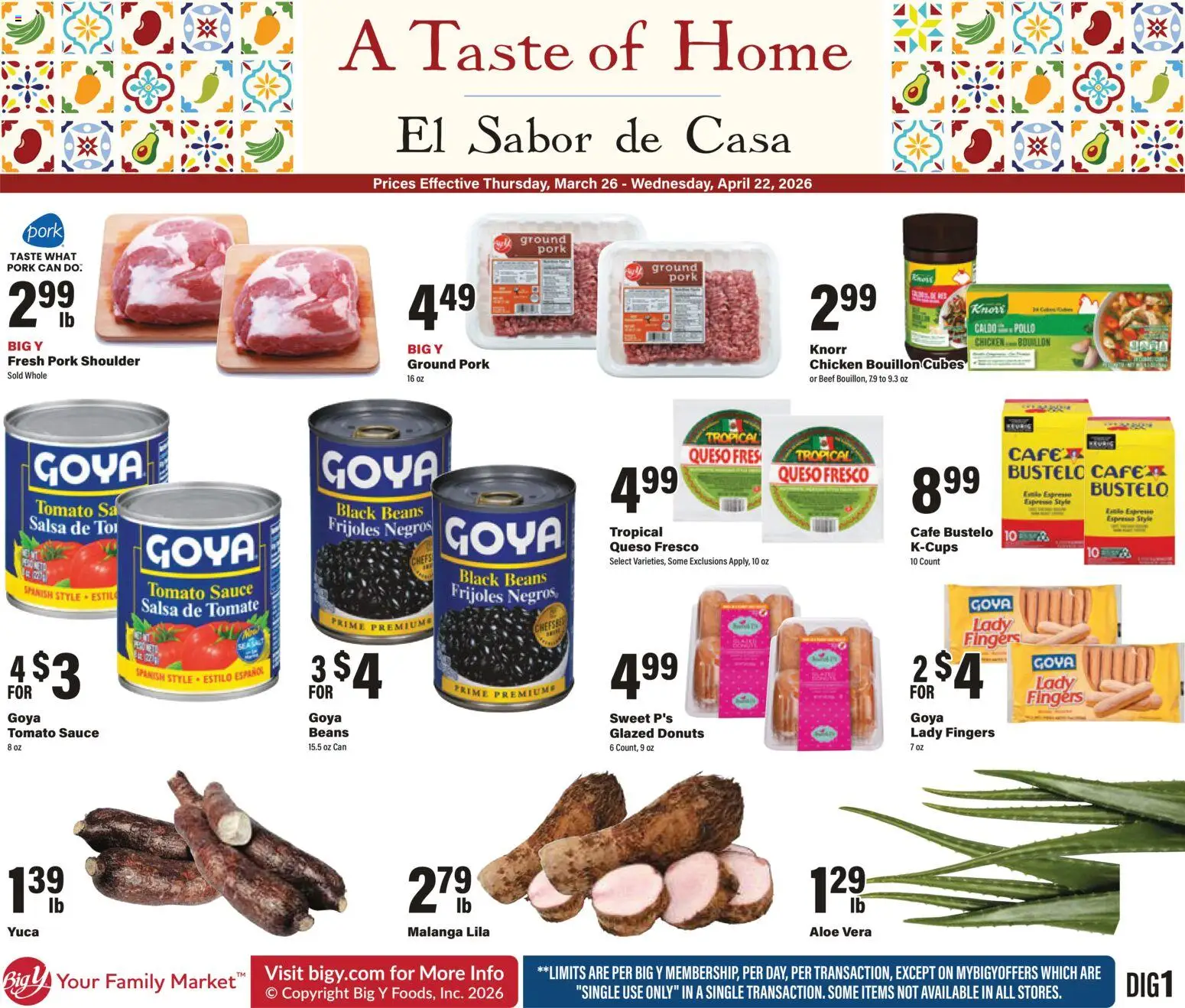 Big Y A Taste of Home - valid from 26.03.2026 | Page: 1 | Products: Pork, Beef, Aloe Vera, Sauce