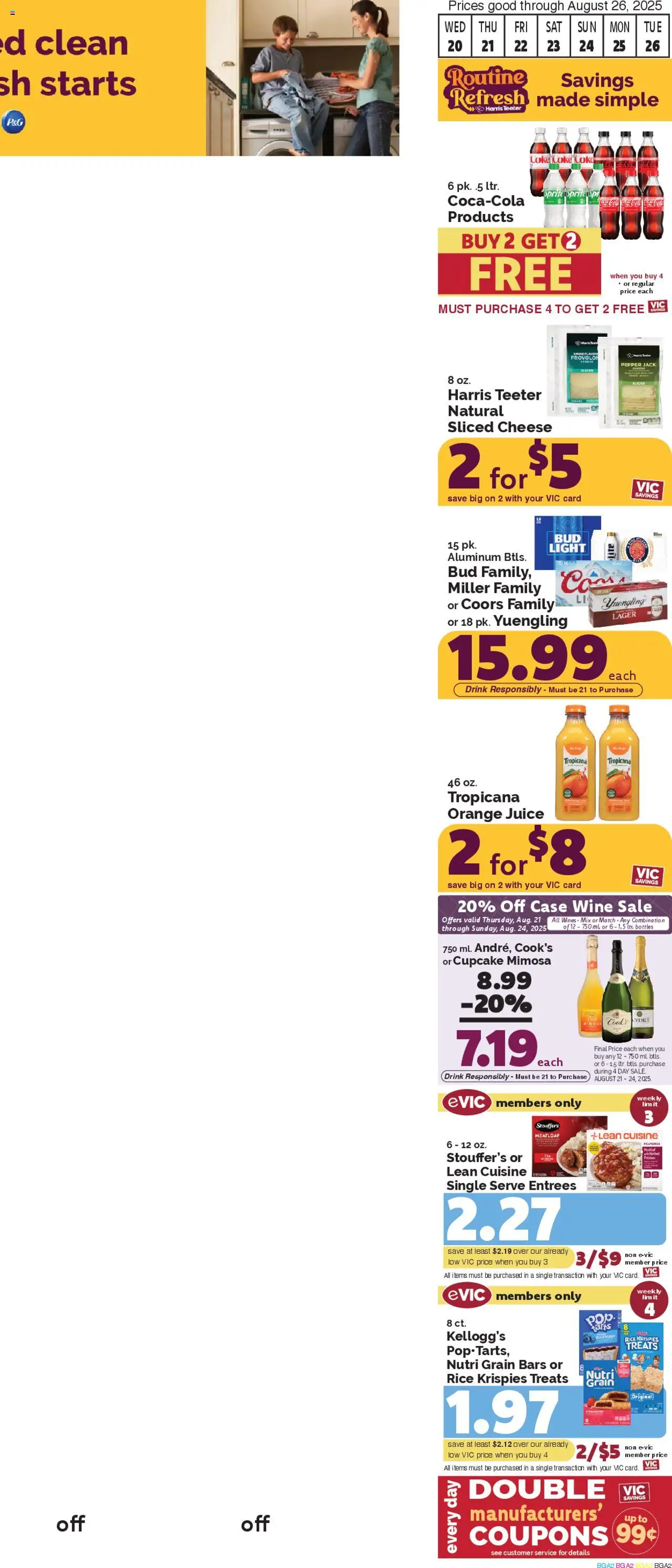 Harris Teeter Weekly Ad - valid from 20.08.2025 | Page: 2 | Products: Cheese, Juice, Potatoes, Case