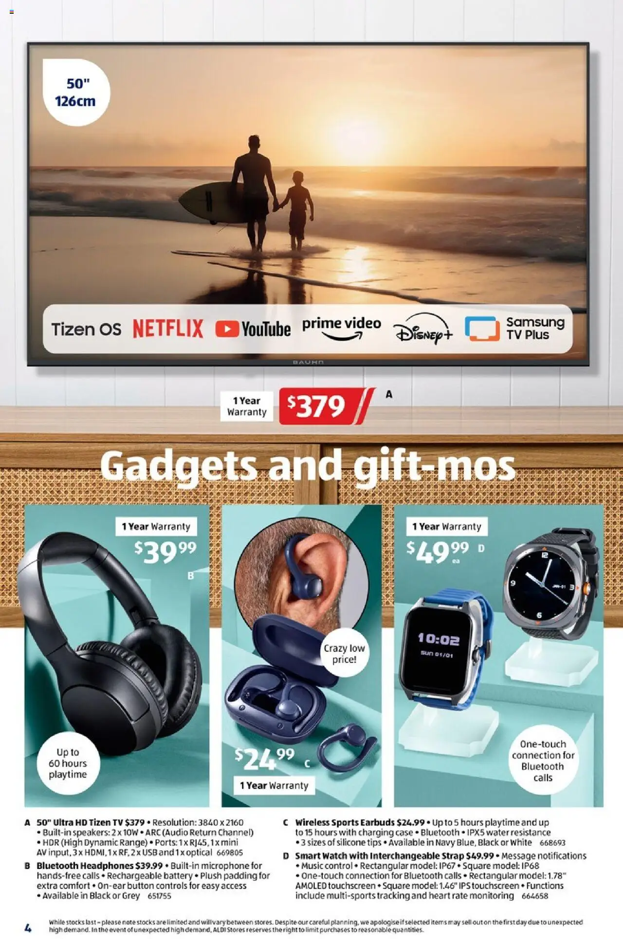 Aldi catalogue - valid from 20.08.2025 | Page: 4 | Products: Bluetooth headphones, Watch, Tv, Microphone