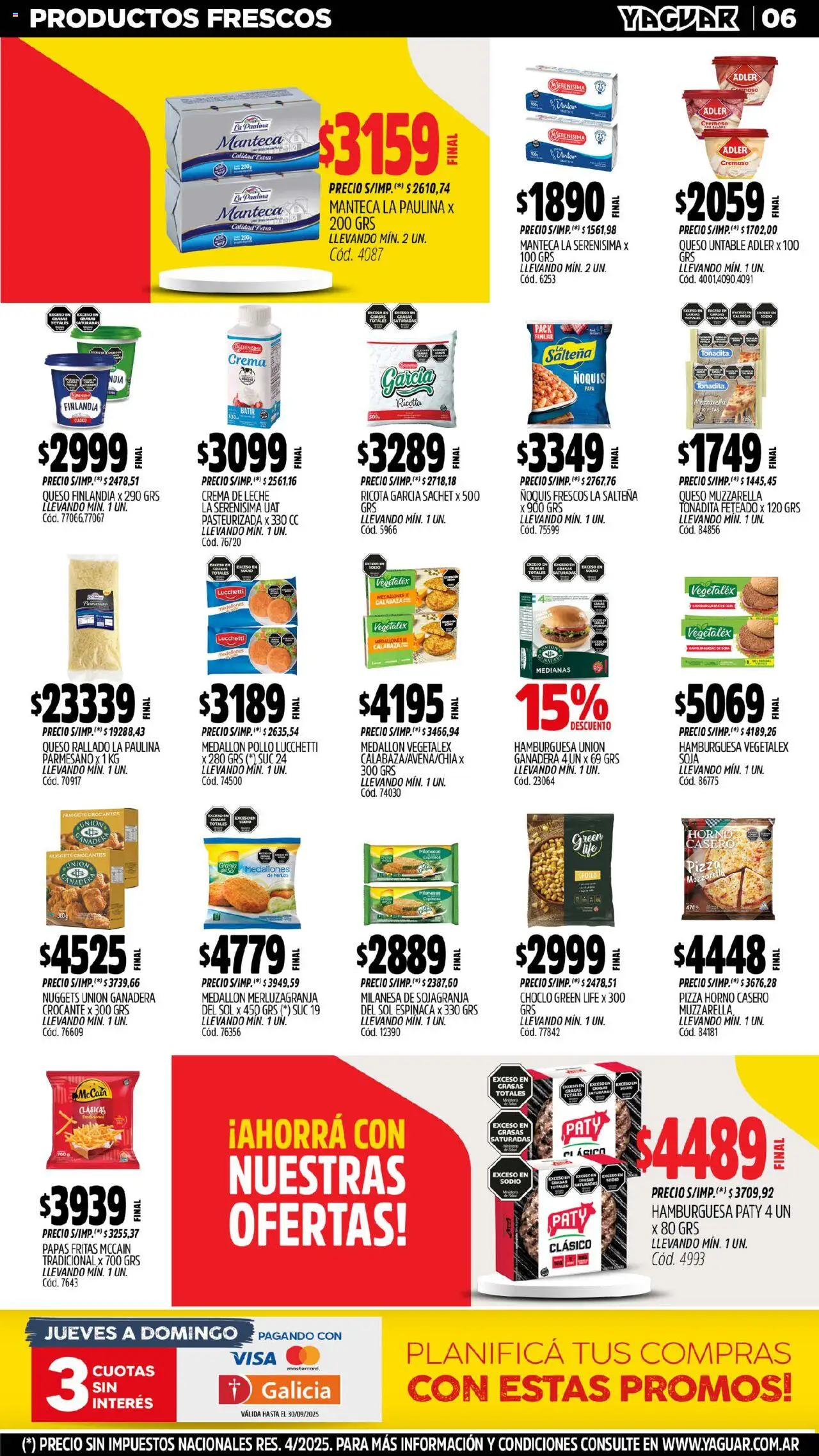 Yaguar - Trelew │ válido desde el 08.09.2025 | Página: 8 | Productos: Horno, Milanesa, Espinaca, Crema