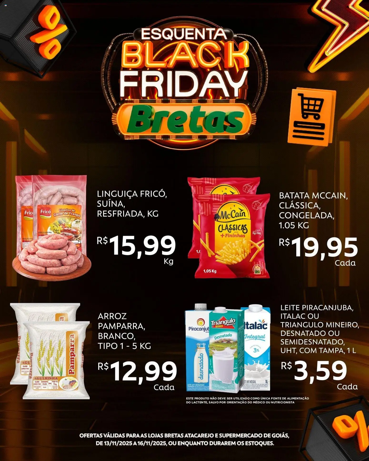 Bretas Folheto - válido de 13.11.2025 | Página: 13 | Produtos: Leite, Carne de frango, Carne, Batata