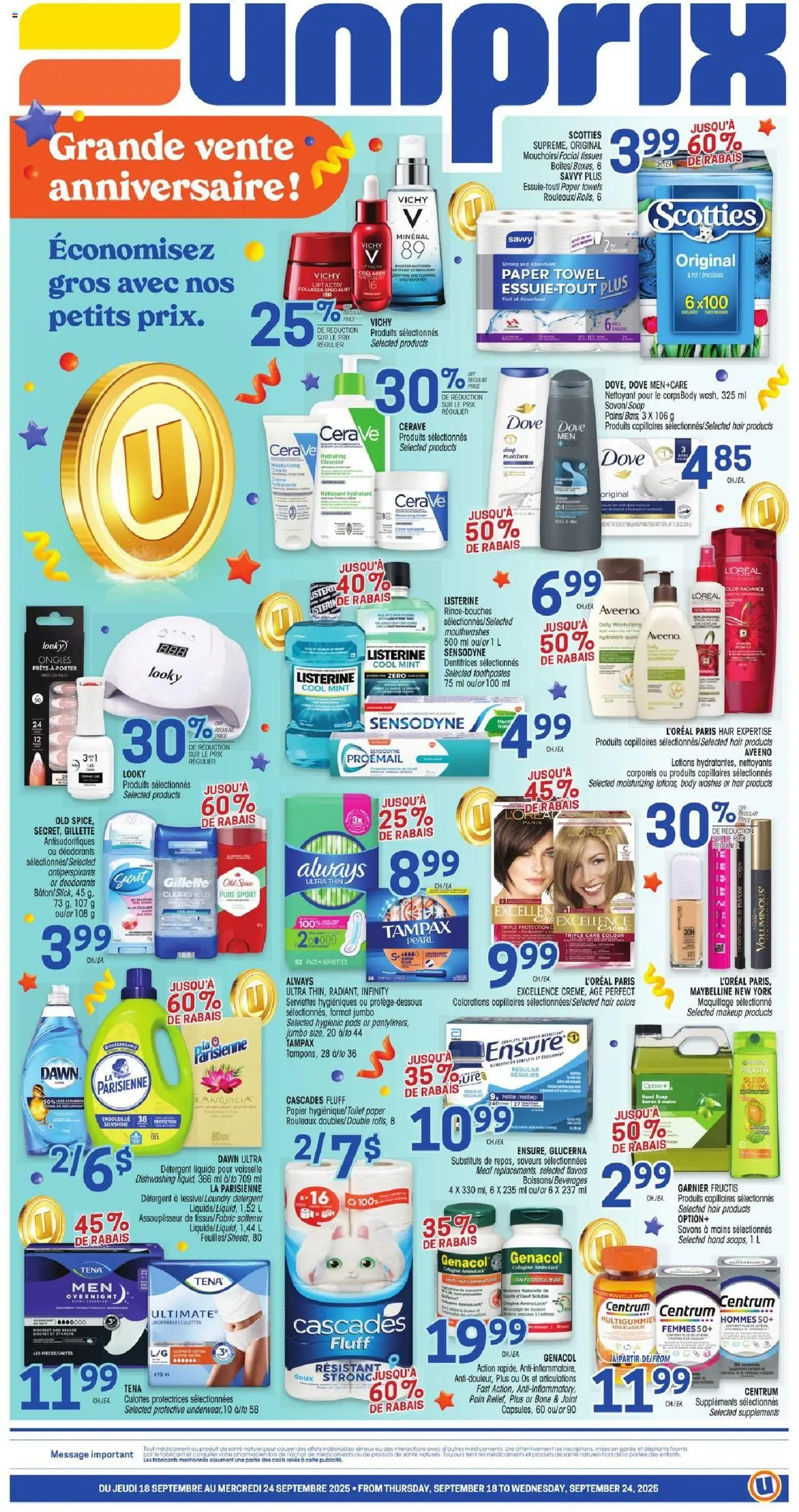 Uniprix flyer valid from 18.09.2025 | Page: 1 | Products: Cream, Hat, Soap, Detergent