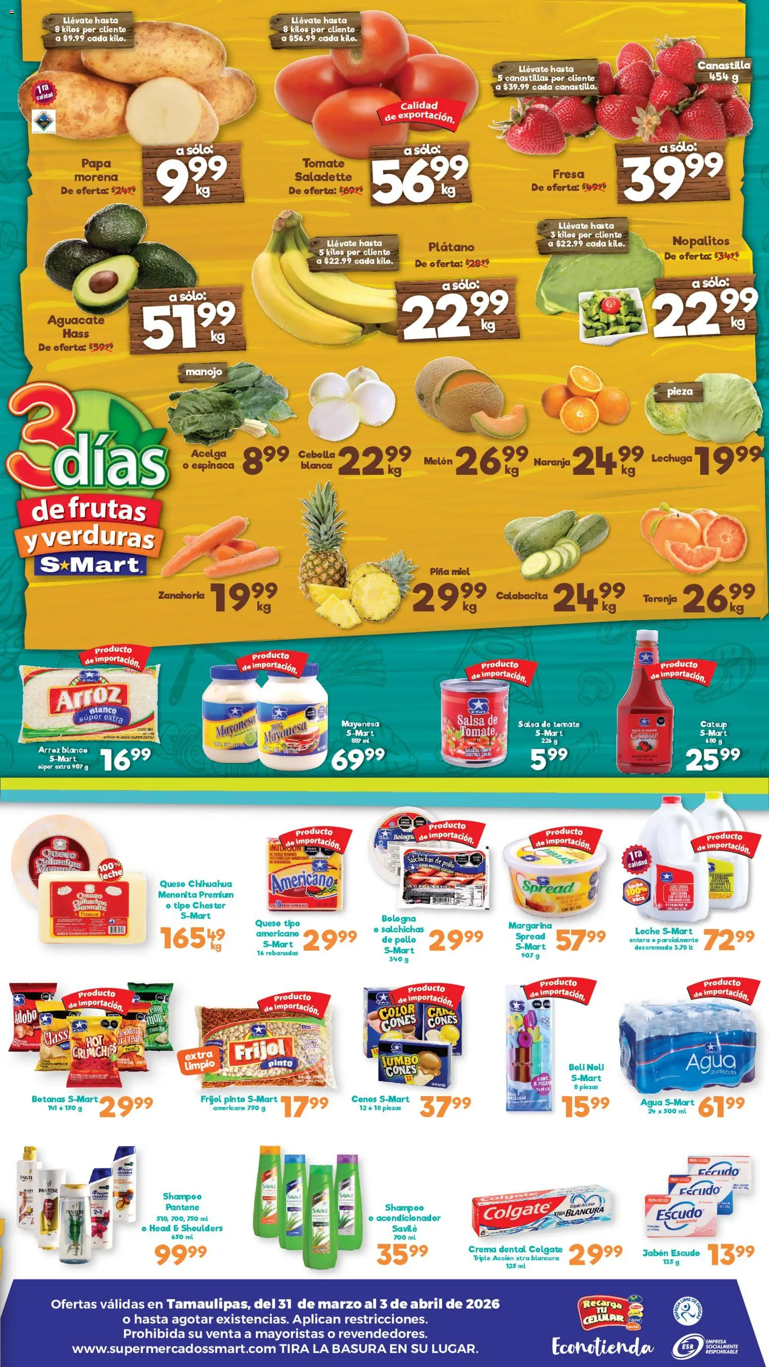 Nuevas ofertas de S-Mart válidas en toda la República Mexicana desde el 31.03.2026. ¡Encuentra las mejores ofertas en S-Mart folleto Reynosa! | Página: 2 | Productos: Pollo, Mayonesa, Agua, Leche