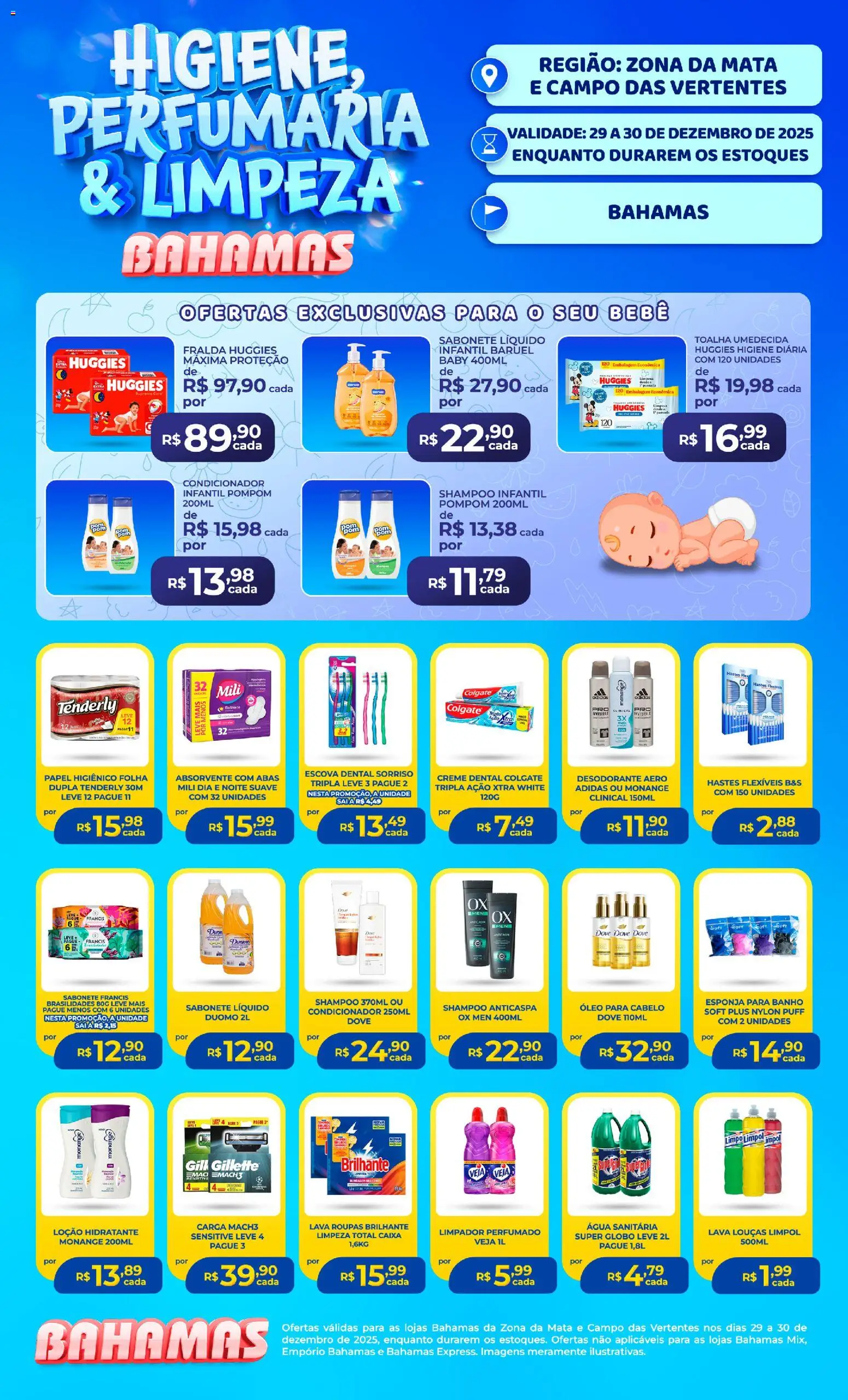 Bahamas Supermercados Folheto - válido de 29.12.2025 | Página: 1 | Produtos: Roupas, Dove, Papel higiênico, Água sanitária
