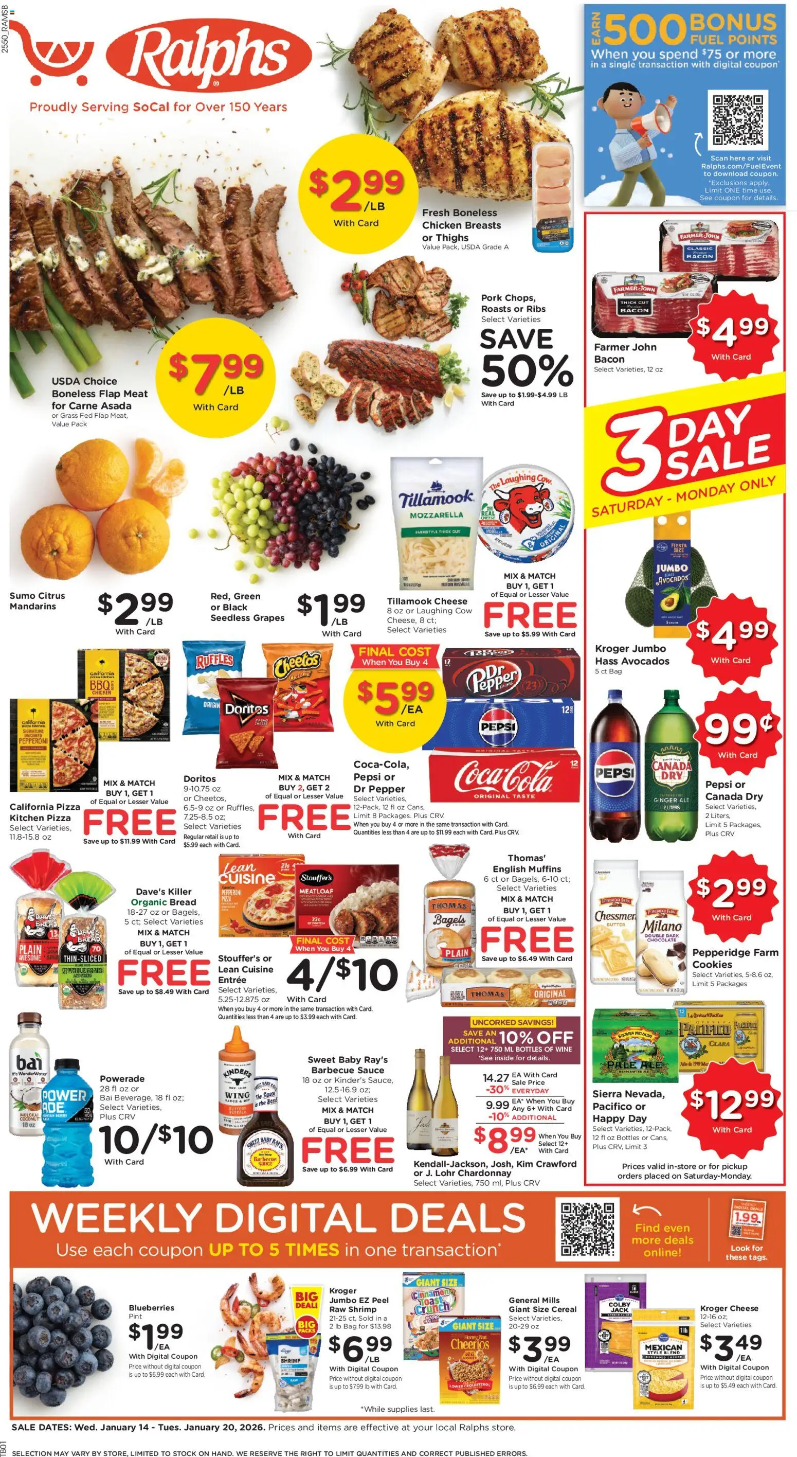 Ralphs Weekly Ad - valid from 14.01.2026 | Page: 1 | Products: Butter, Cheese, Bread, Blueberries
