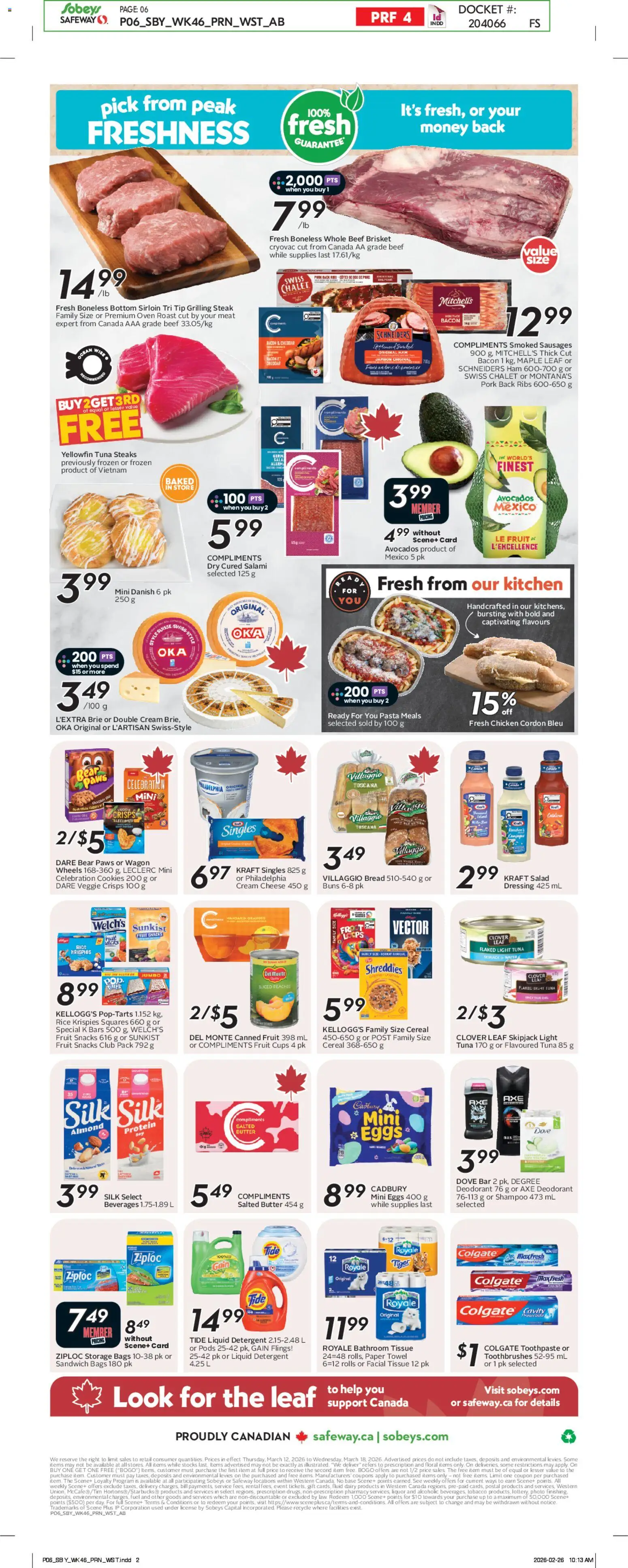 Sobeys flyer valid from 12.03.2026 | Page: 4 | Products: Toothpaste, Detergent, Eggs, Pork