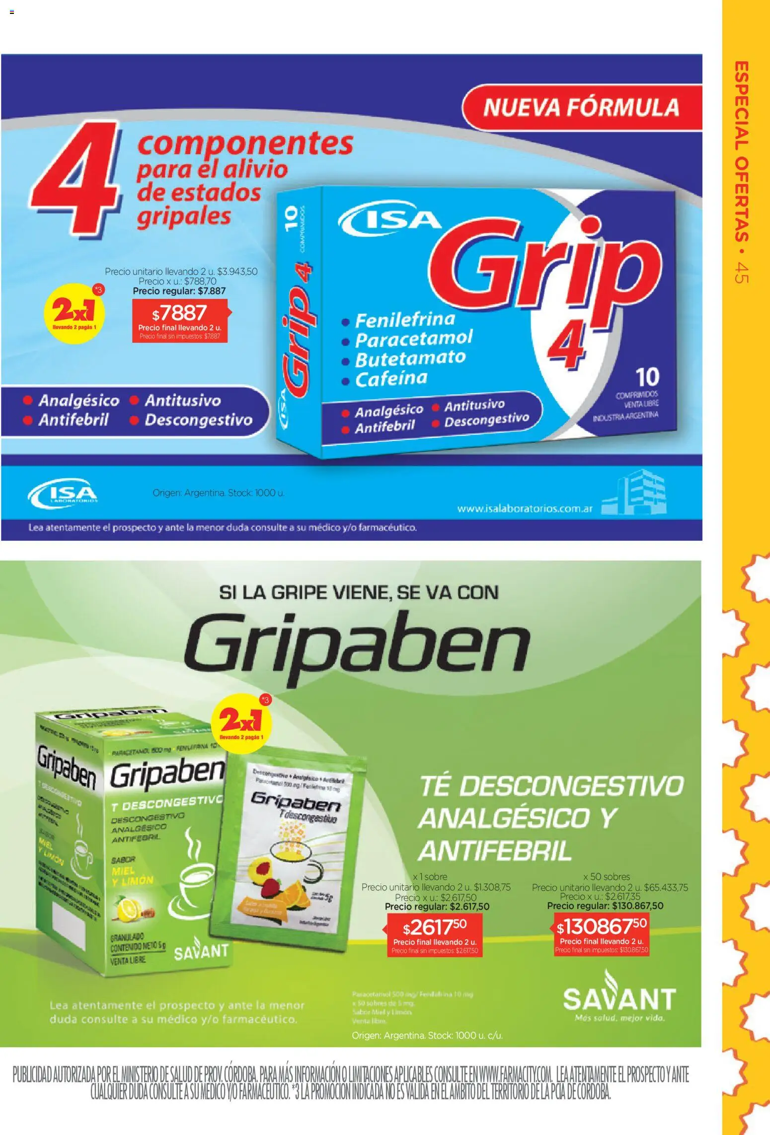 Farmacity catálogo │ válido desde el 03.03.2026 | Página: 45 | Productos: Sobre, Limón, Té, Analgésico