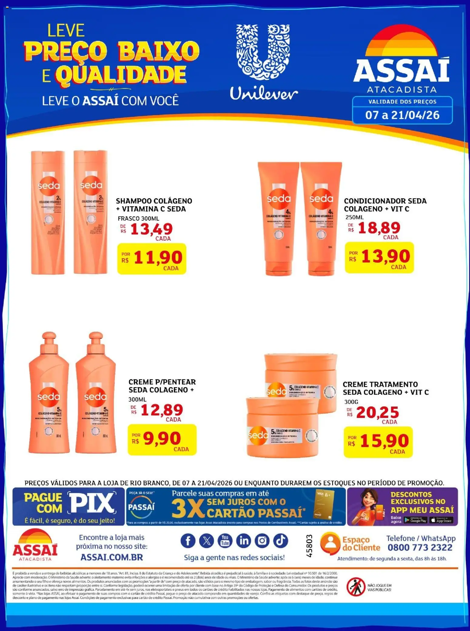Assaí Atacadista Folheto - válido de 07.04.2026 | Página: 1 | Produtos: Condicionador, Pneus, Creme, Bebida