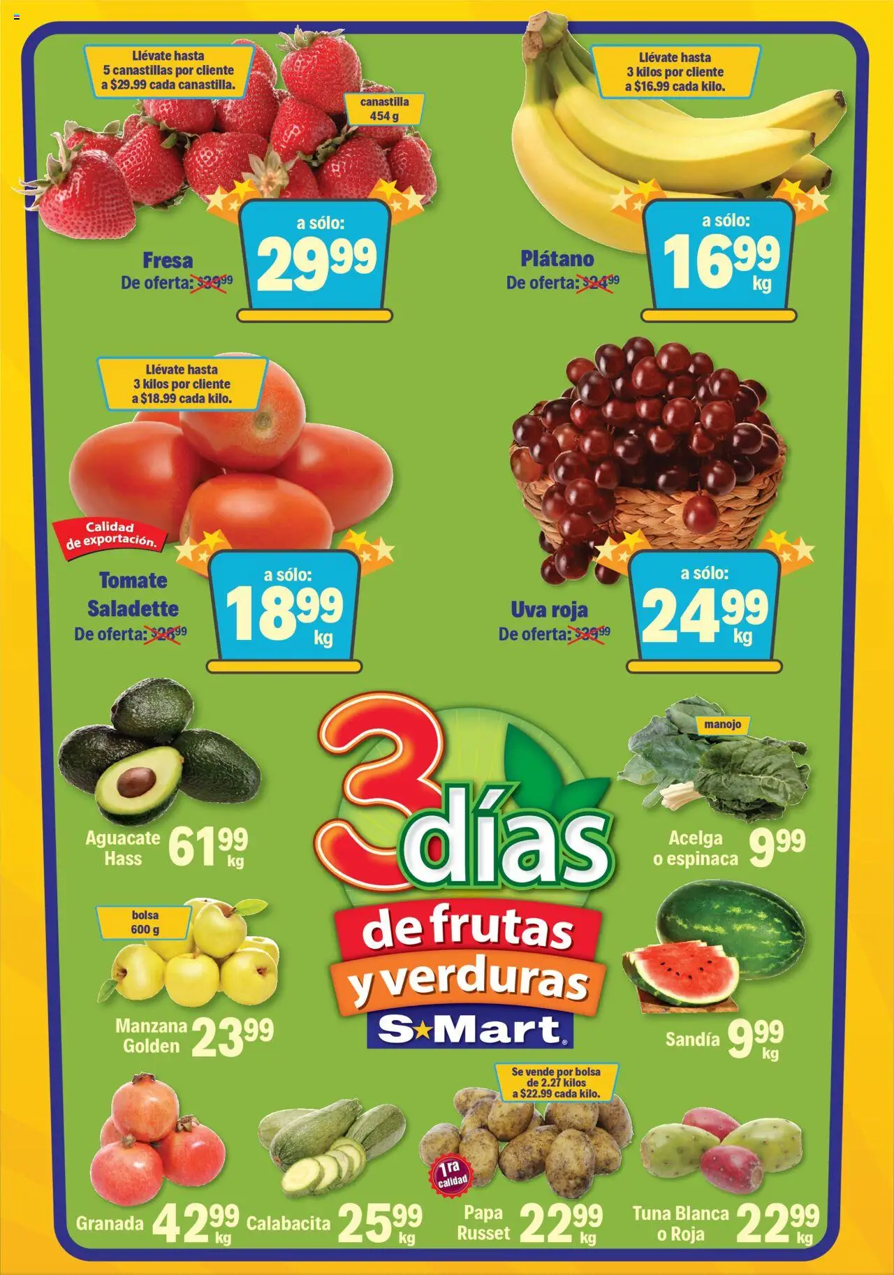Nuevas ofertas de S-Mart válidas en toda la República Mexicana desde el 16.09.2025. ¡Encuentra las mejores ofertas en S-Mart - Folleto - Monterrey! | Página: 1 | Productos: Papa, Manzana, Aguacate, Uva