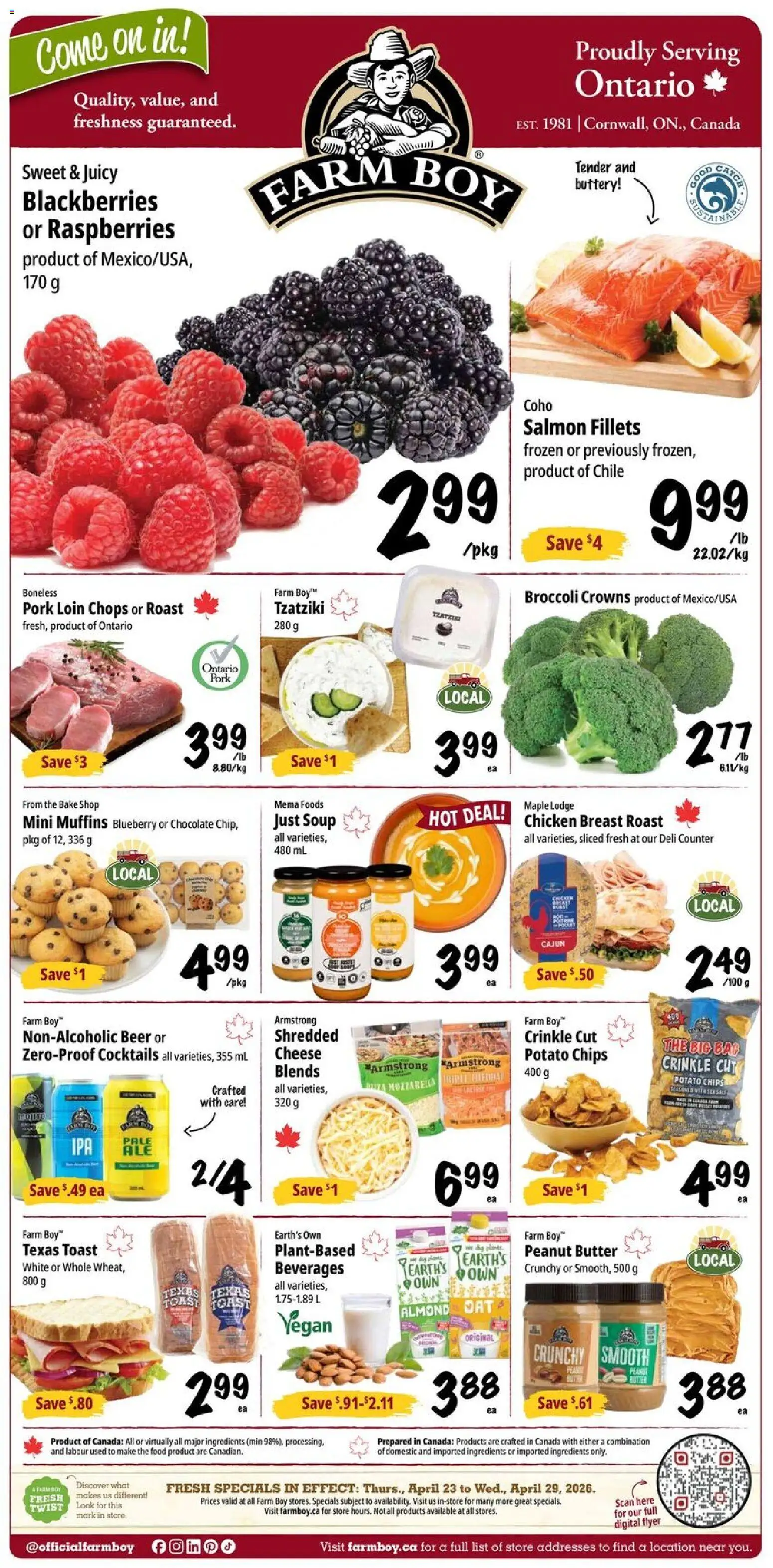 Farm Boy flyer valid from 23.04.2026 | Page: 1 | Products: Bag, Chocolate, Beer, Pork