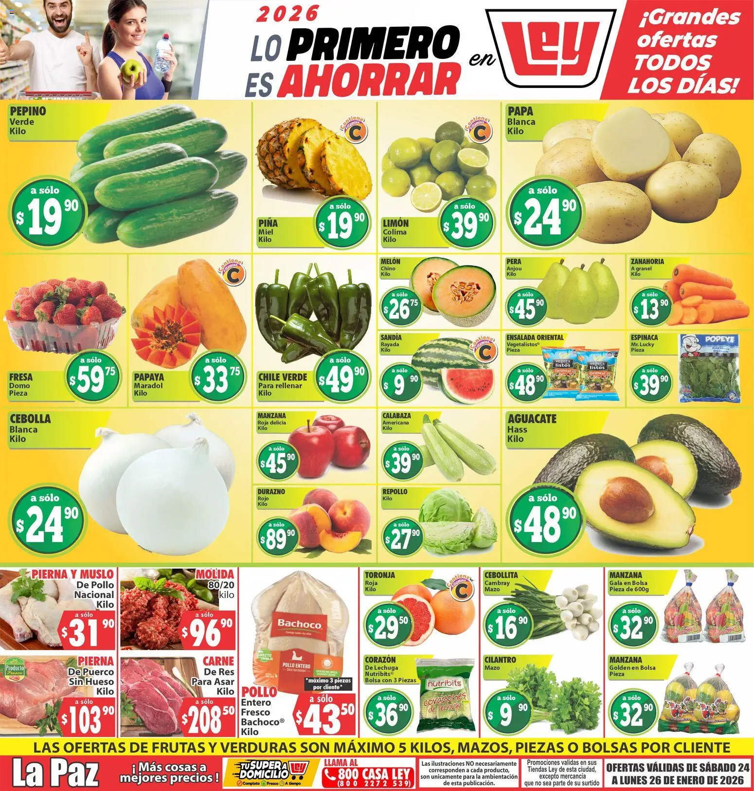 Nuevas ofertas de Casa Ley válidas en toda la República Mexicana desde el 24.01.2026. ¡Encuentra las mejores ofertas en Casa Ley folleto Más cosas a mejores precios La Paz! | Página: 1 | Productos: Pollo, Fresa, Limón, Piña