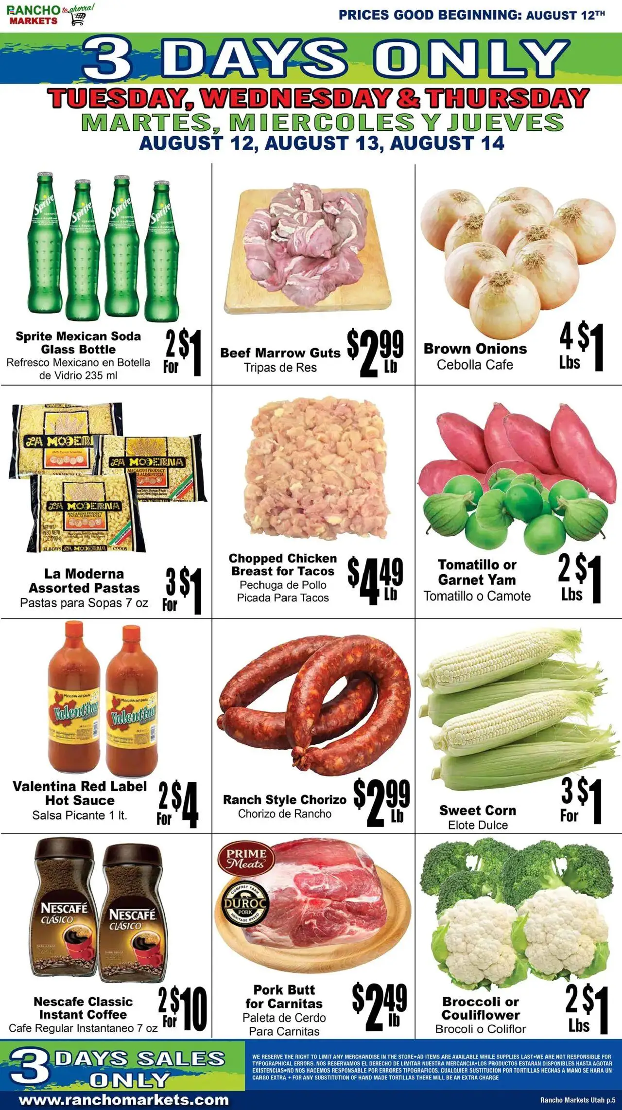 Rancho Markets Weekly Ad - valid from 12.08.2025 | Page: 5 | Products: Corn, Broccoli, Pork, Sauce