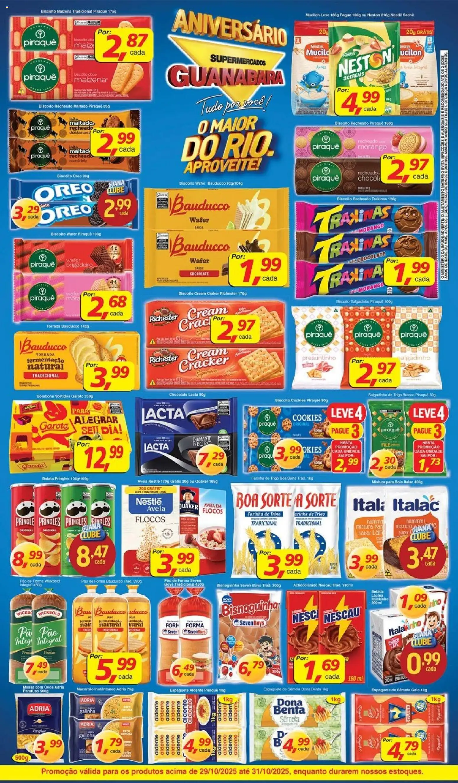 Supermercados Guanabara Folheto - válido de 29.10.2025 | Página: 6 | Produtos: Biscoito, Leite, Pão, Arroz