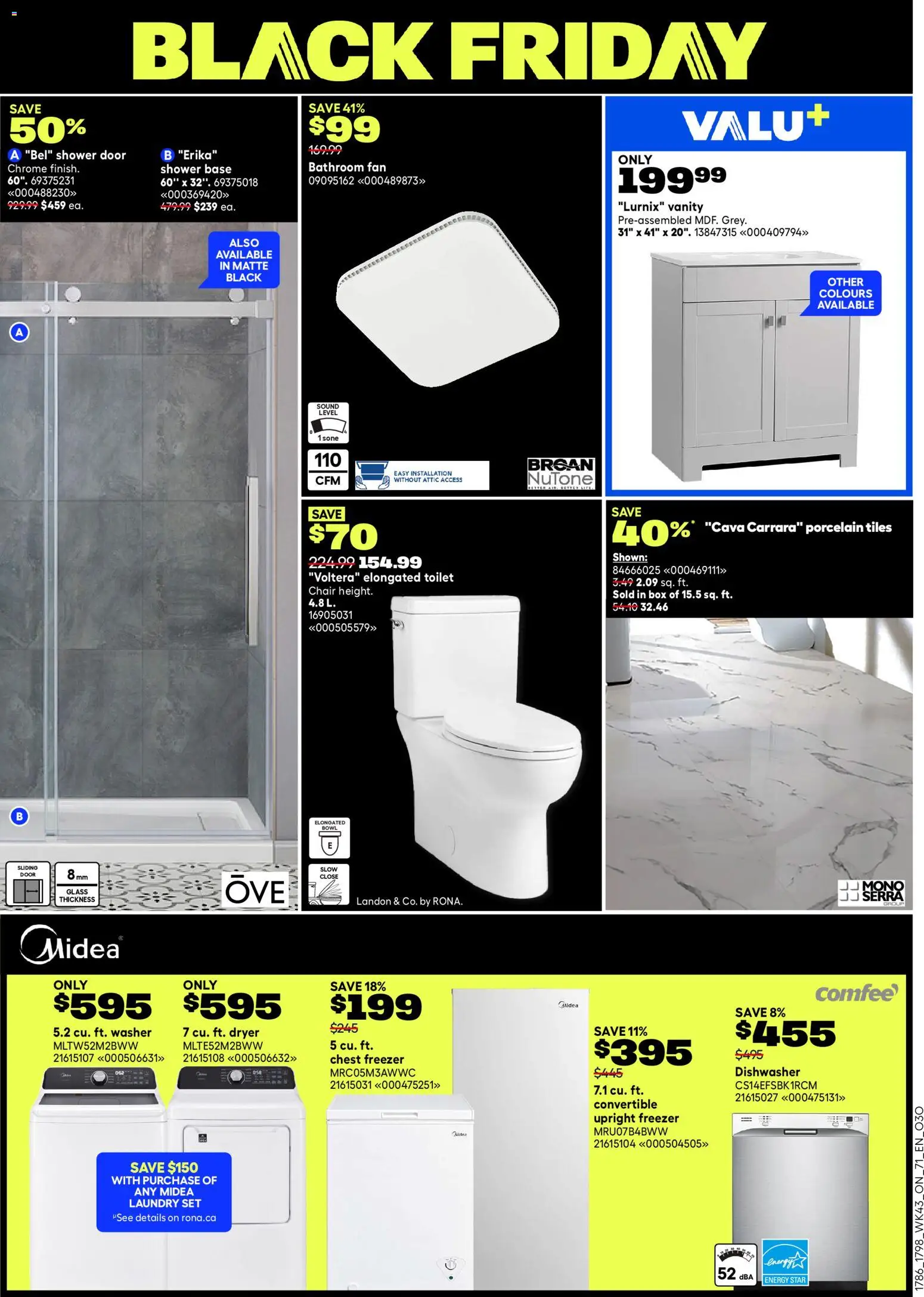 Rona flyer valid from 20.11.2025 | Page: 3 | Products: Dryer, Dishwasher, Fan, Shower