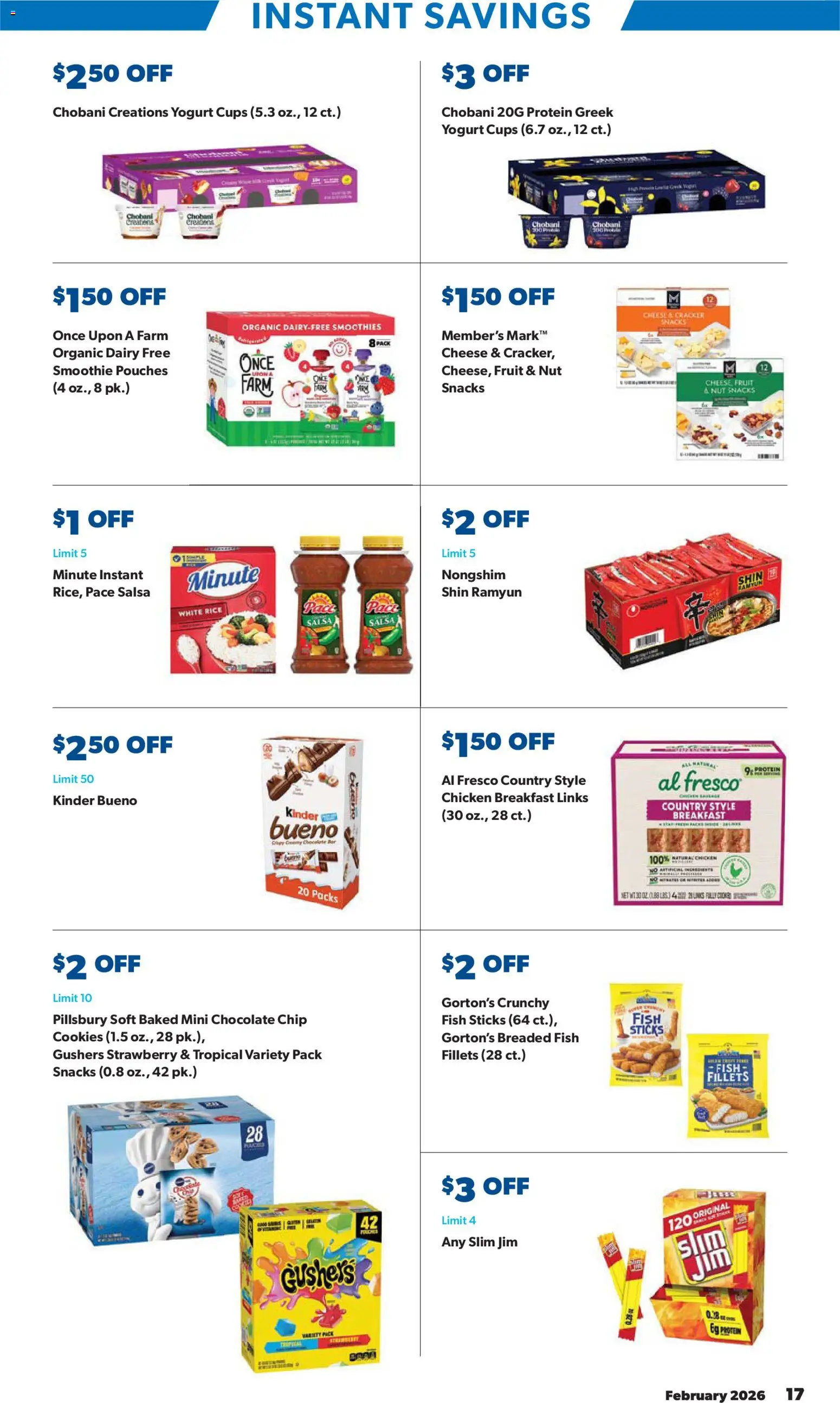 Sam's Club Instant Savings Book February - valid from 28.01.2026 | Page: 17 | Products: Cheese, Fish, Cookies, Chocolate Chip