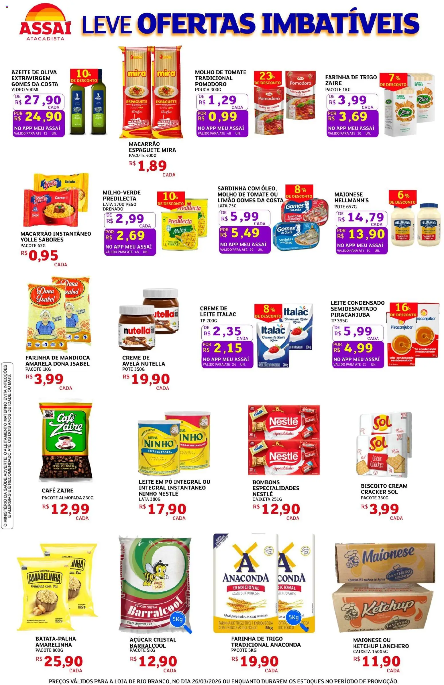 Assaí Atacadista Folheto - válido de 26.03.2026 | Página: 2 | Produtos: Espaguete, Açúcar, Copos, Sardinha