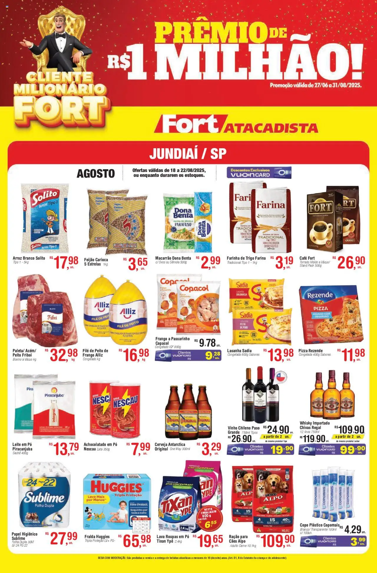 Fort Atacadista Folheto - válido de 18.08.2025 | Página: 1 | Produtos: Whisky, Nescau, Leite, Macarrão