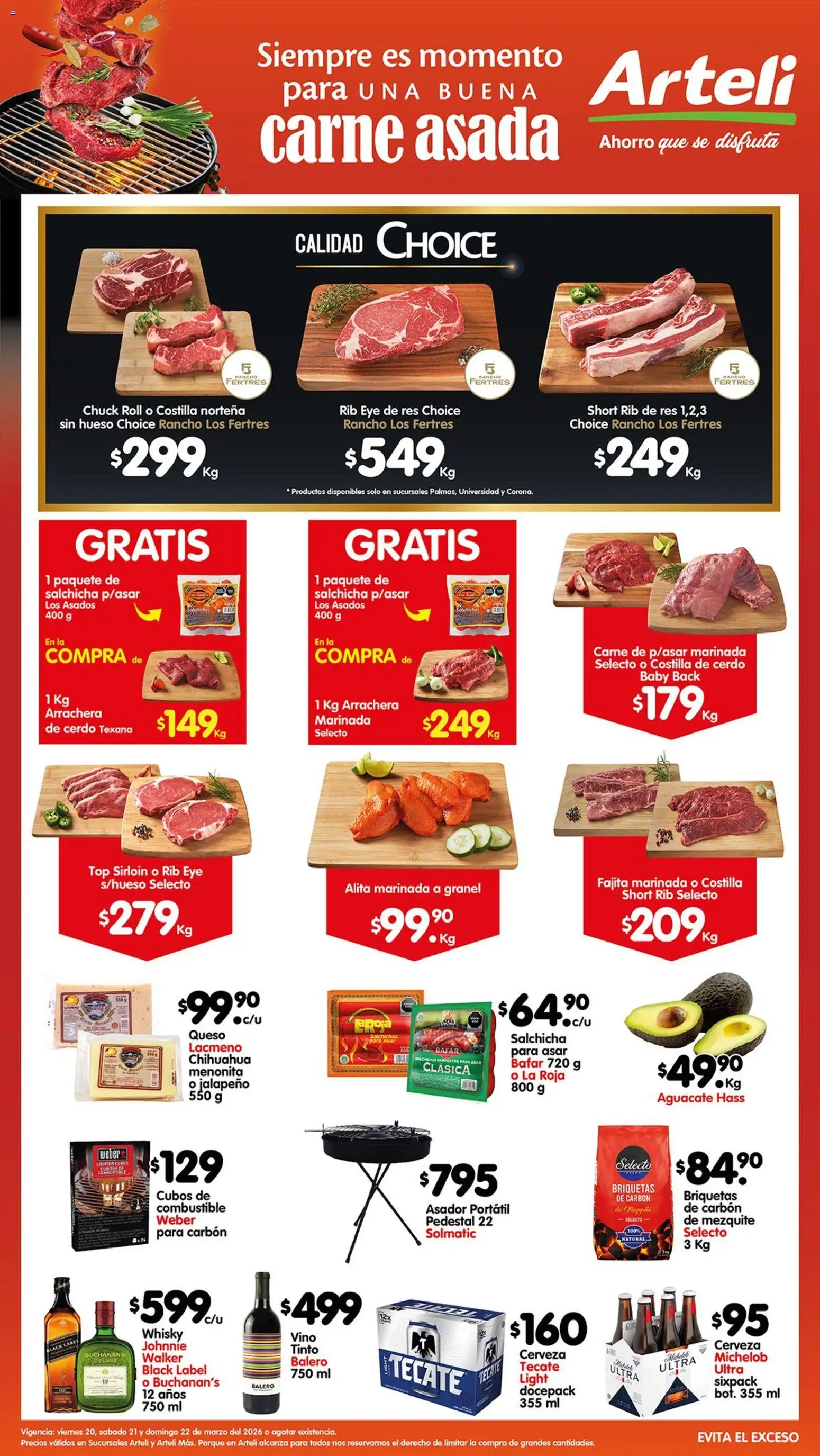 Nuevas ofertas de Arteli válidas en toda la República Mexicana desde el 20.03.2026. ¡Encuentra las mejores ofertas en  Arteli folleto Carnes & Cortes! | Página: 1 | Productos: Salchicha, Queso, Aguacate, Short