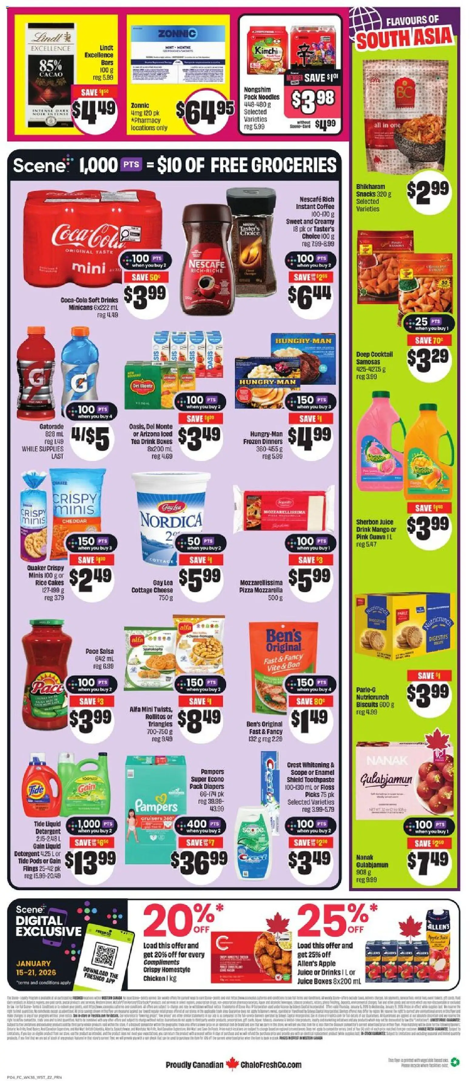 FreshCo flyer valid from 15.01.2026 | Page: 2 | Products: Noodles, Toothpaste, Cheese, Coffee