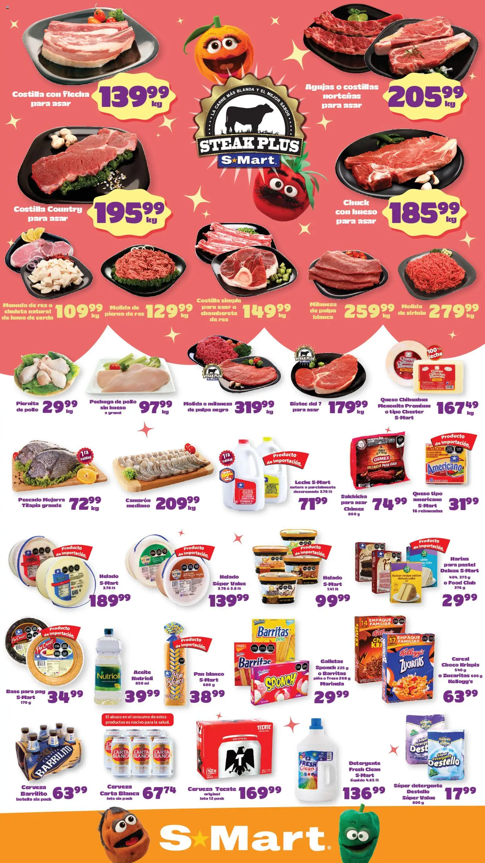 Nuevas ofertas de S-Mart válidas en toda la República Mexicana desde el 24.04.2026. ¡Encuentra las mejores ofertas en S-Mart folleto Monterrey! | Página: 1 | Productos: Milanesa, Pan, Piña, Botella