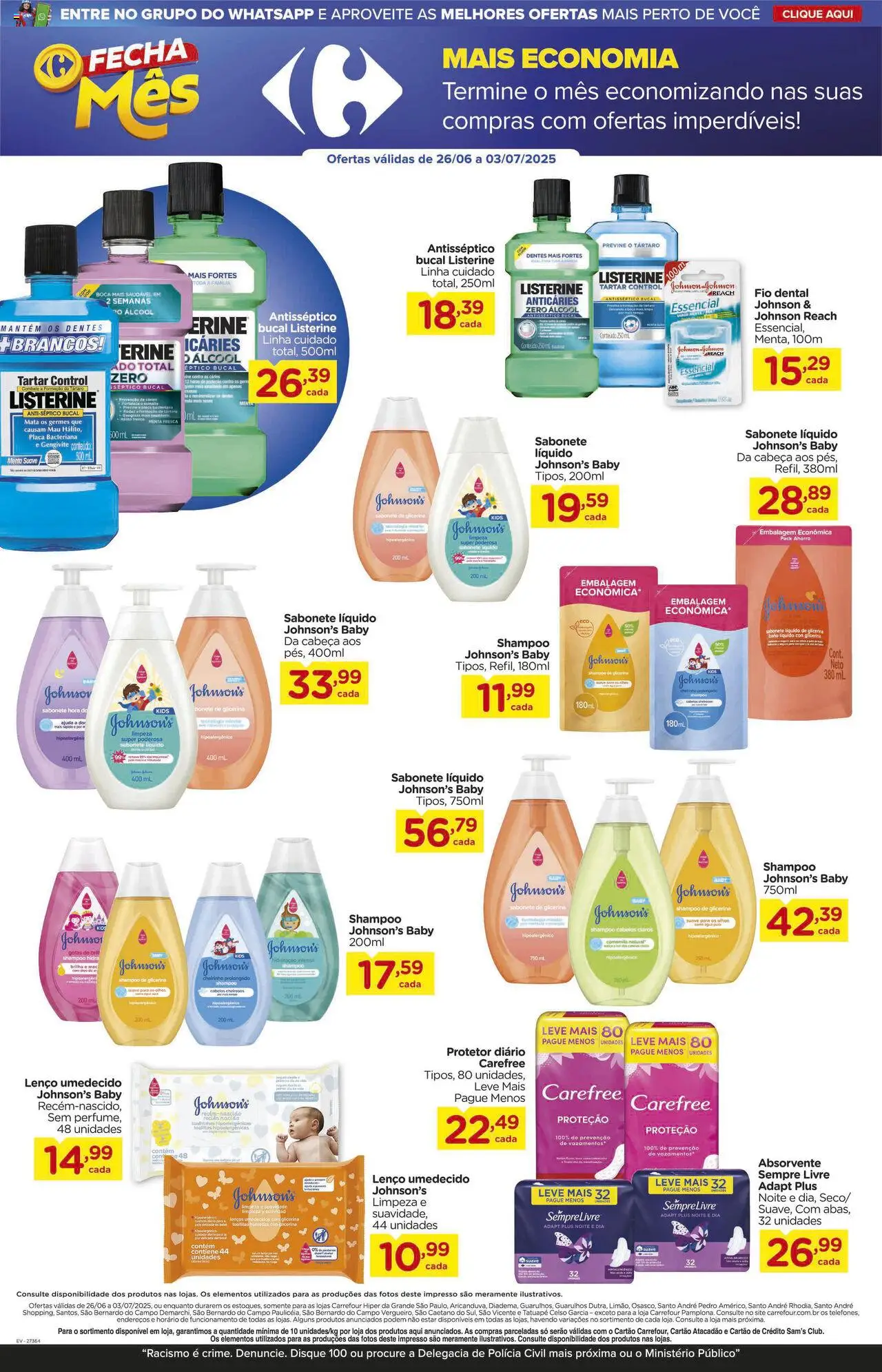 Carrefour Folheto - válido de 26.06.2025 | Página: 9 | Produtos: Shampoo, Fio dental, Lenço umedecido, Absorvente