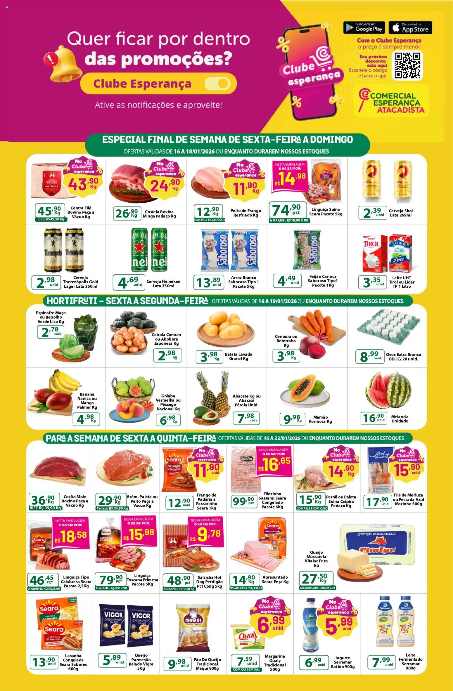 Comercial Esperança Folheto - válido de 16.01.2026 | Página: 1 | Produtos: Leite, Arroz, Batata, Peito de frango